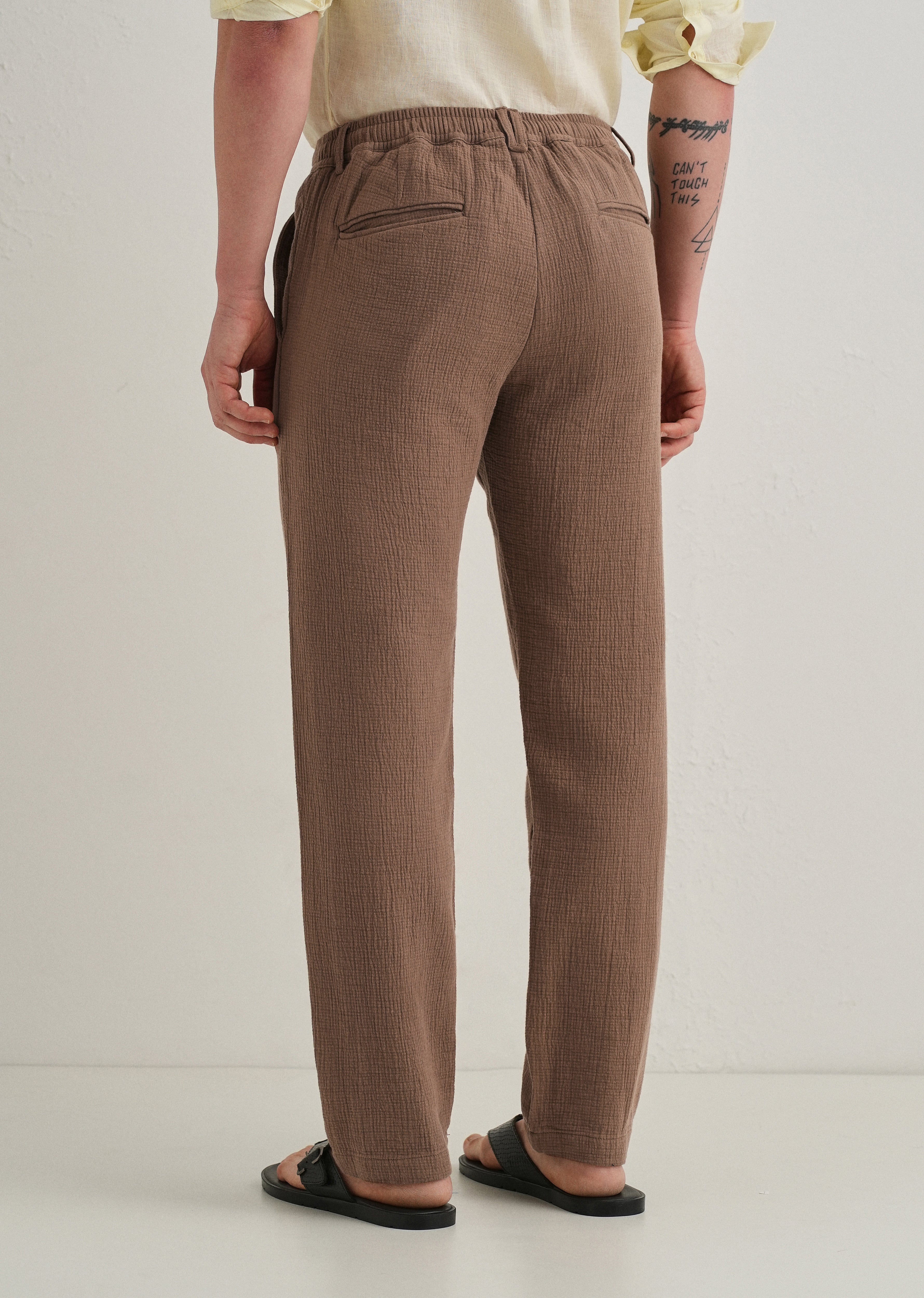 Coffee Brown Crinkled Cotton Trouser