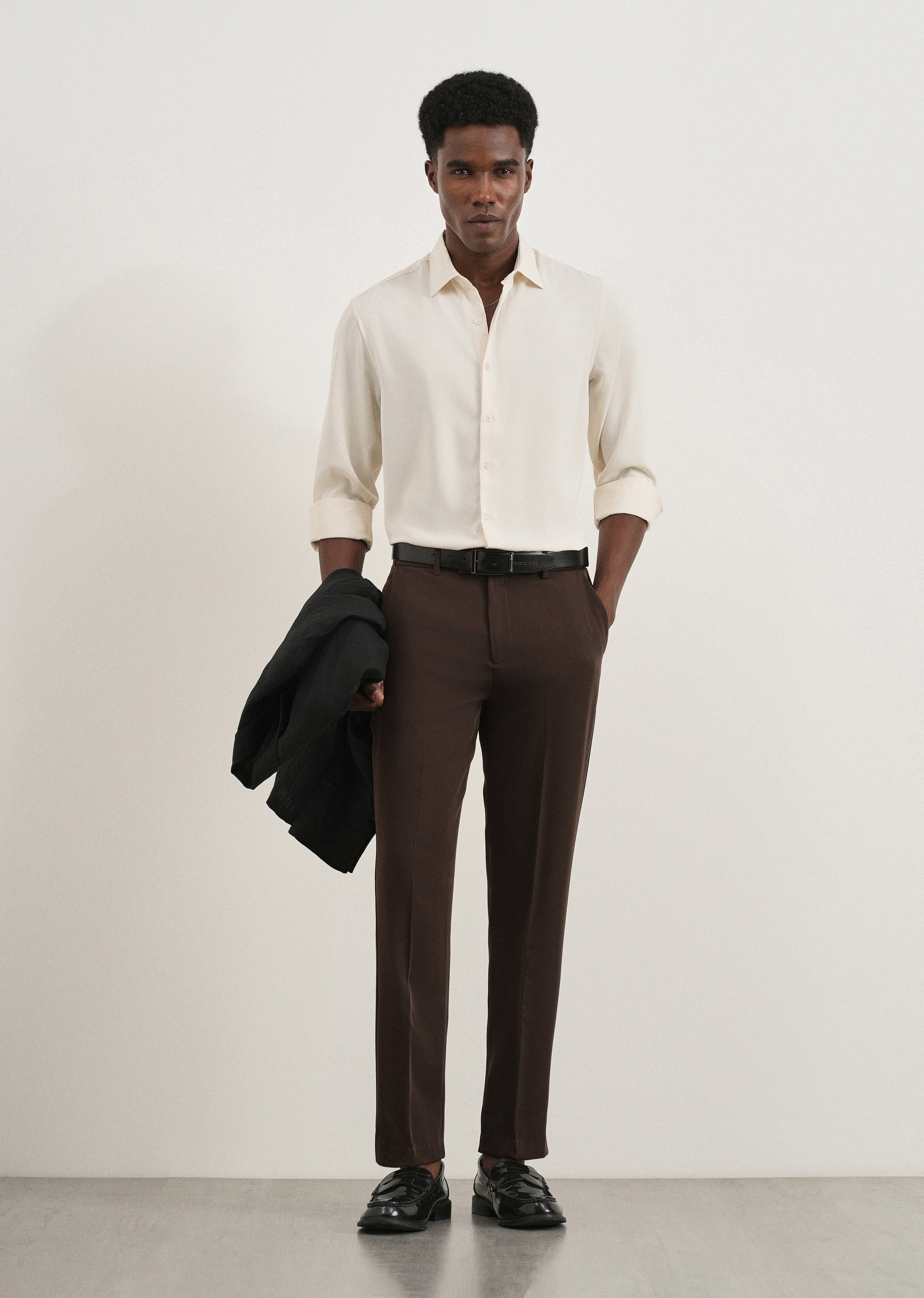 Coffee Brown Flex Waist Slim Fit Trouser