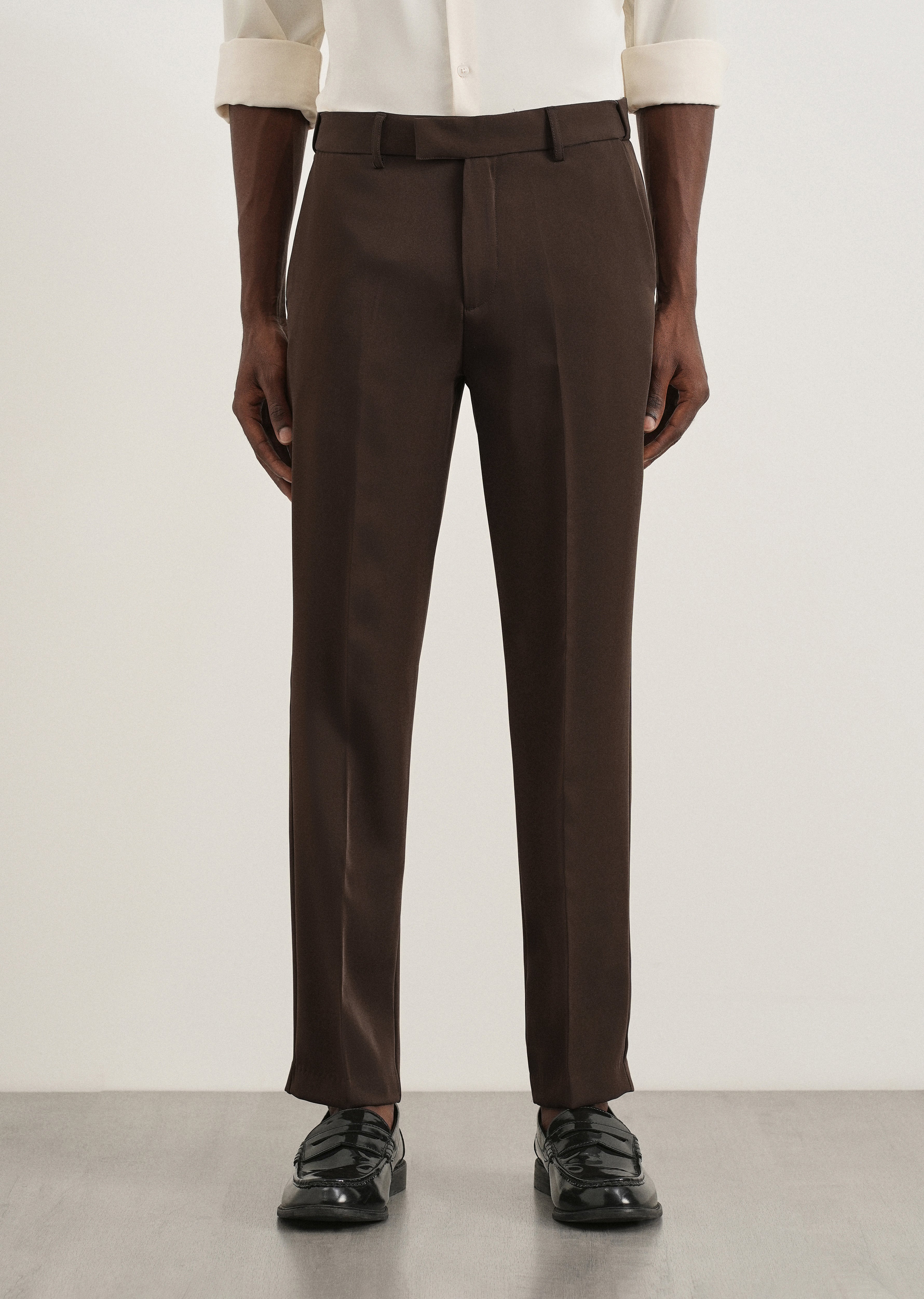 Coffee Brown Flex Waist Slim Fit Trouser