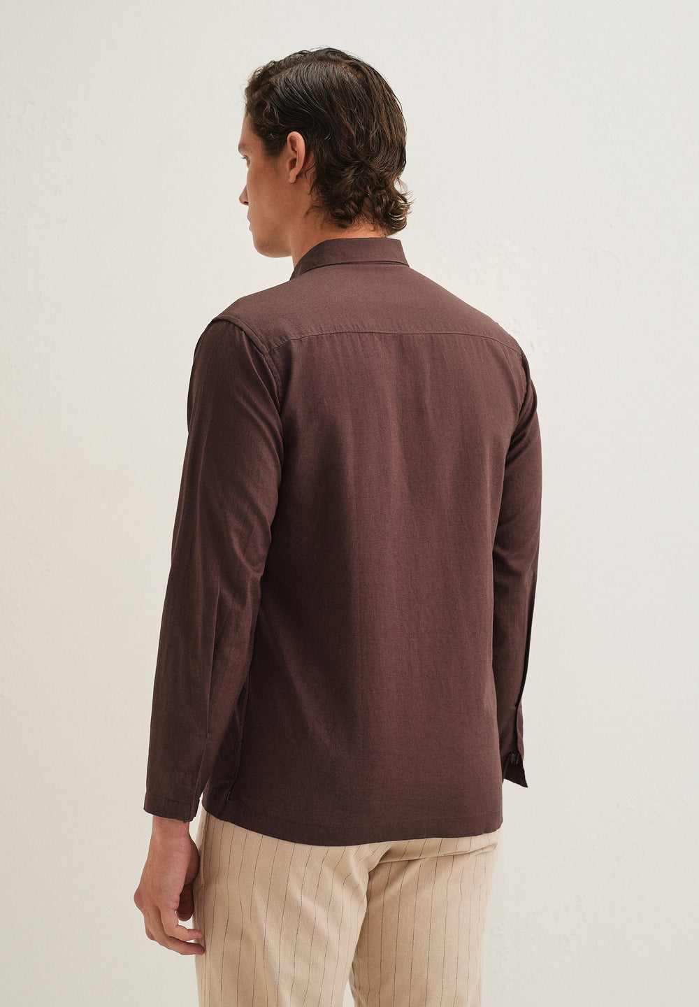 Coffee Brown Hidden Sleeve Placket Cotton Linen Shirt