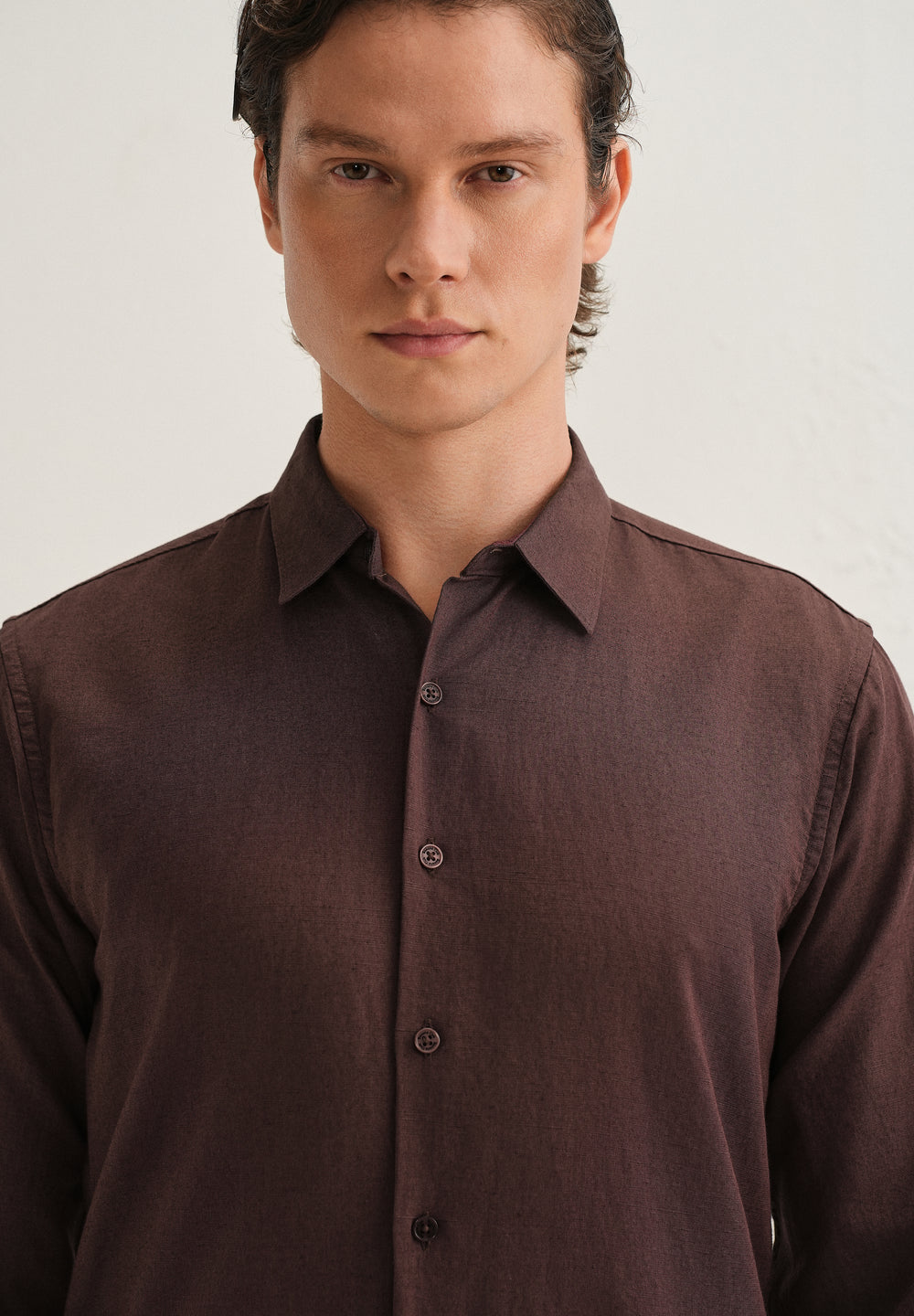 Coffee Brown Hidden Sleeve Placket Cotton Linen Shirt