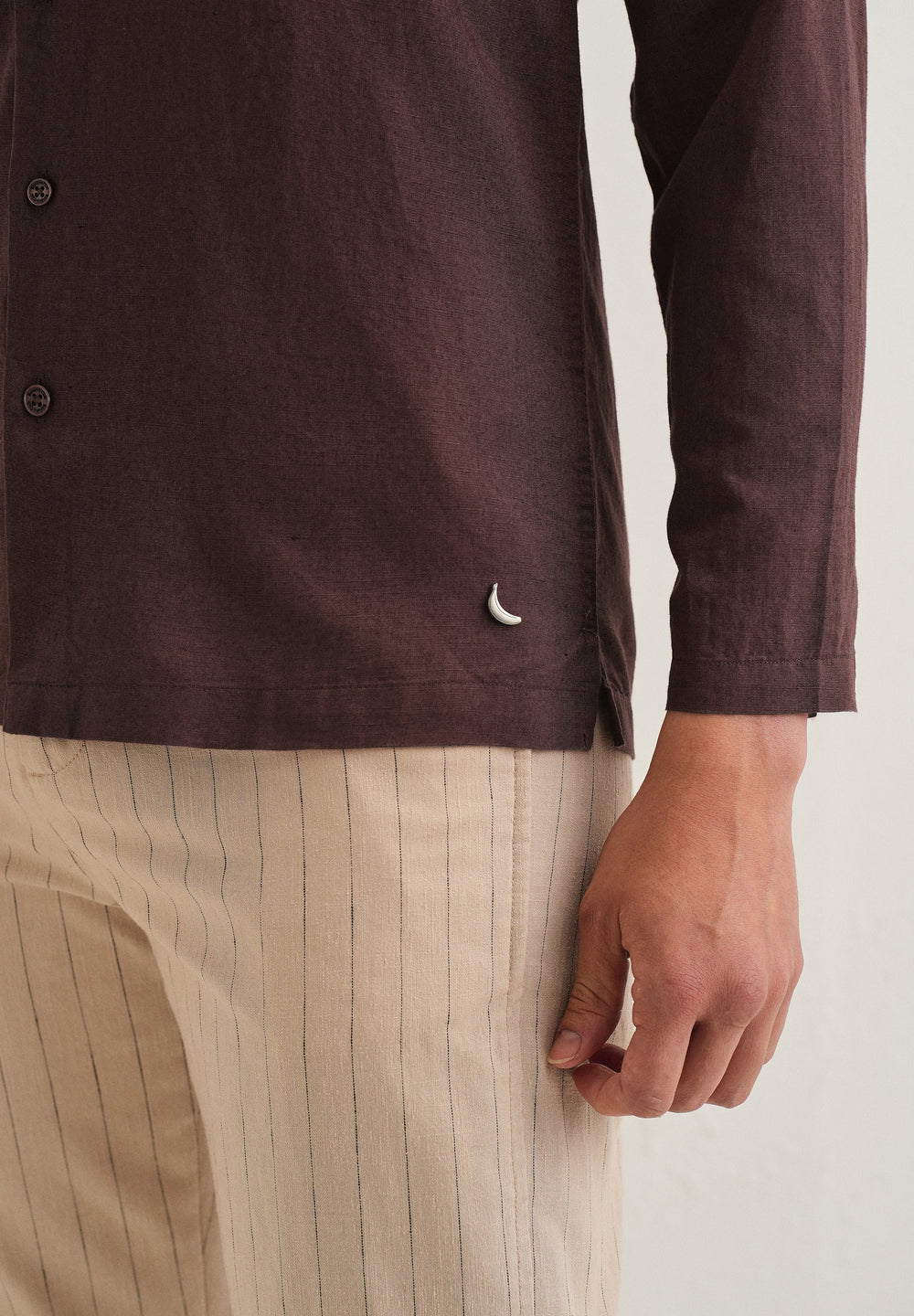Coffee Brown Hidden Sleeve Placket Cotton Linen Shirt