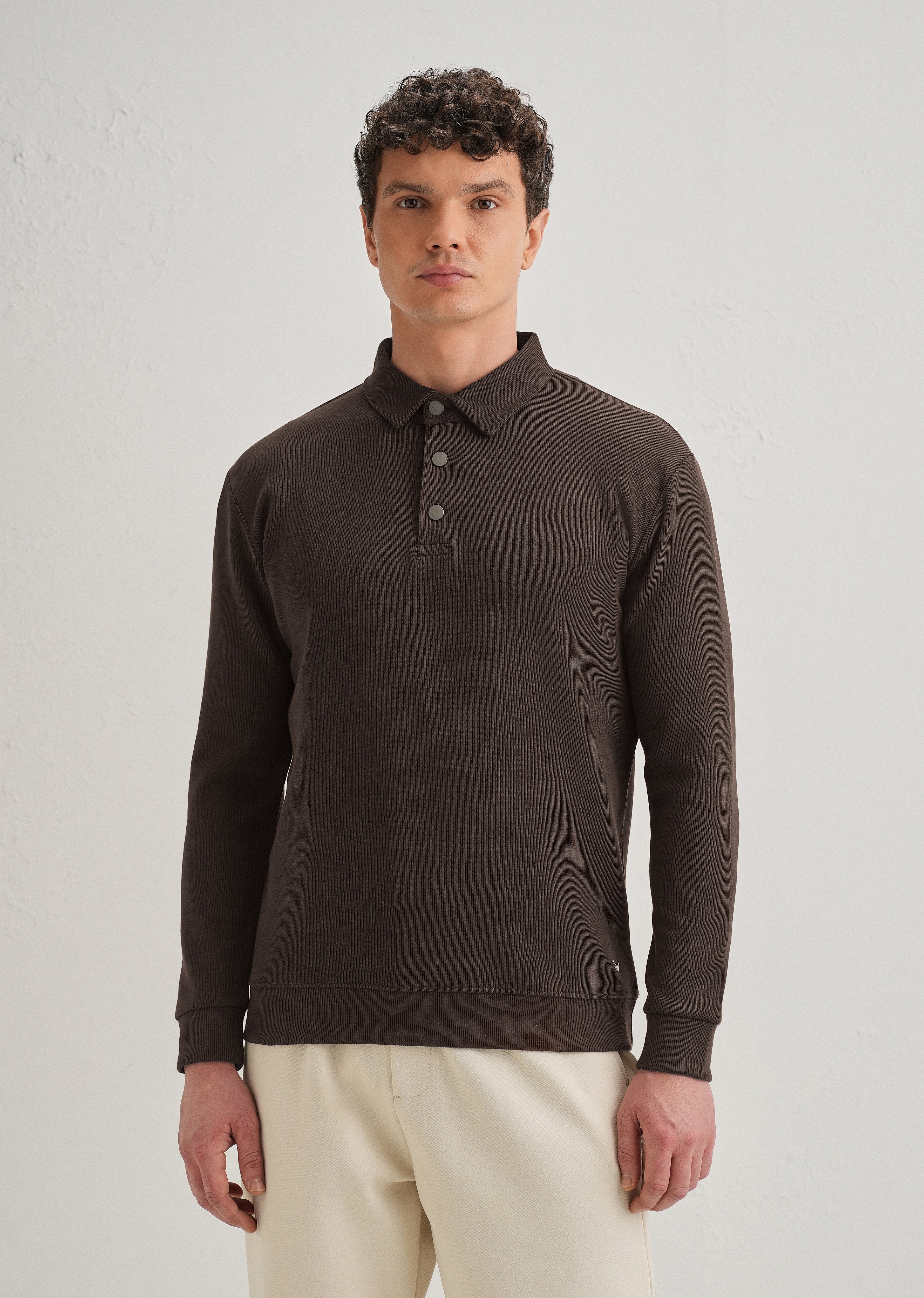 Coffee Brown Knitted Polo Sweatshirt