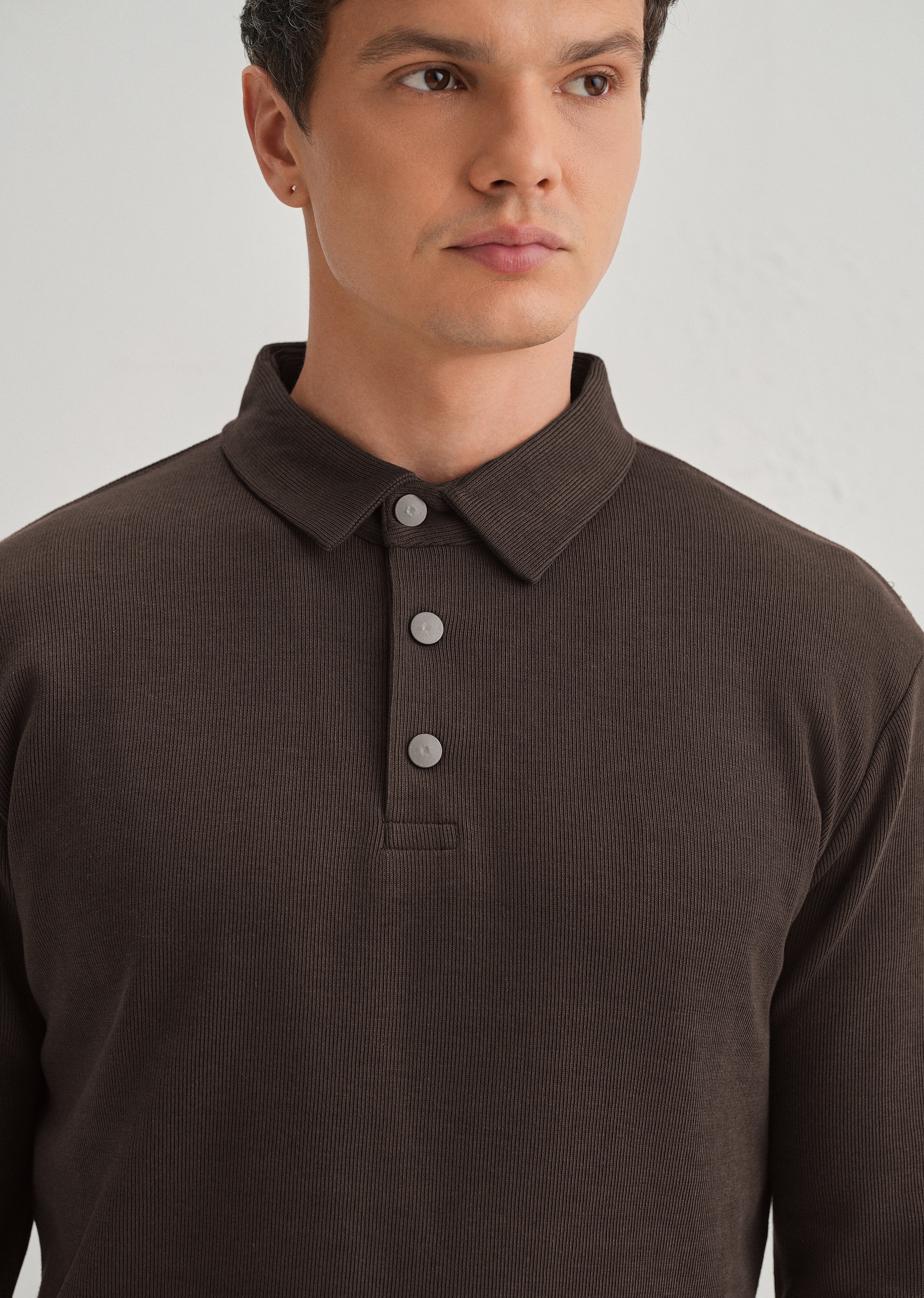 Coffee Brown Knitted Polo Sweatshirt