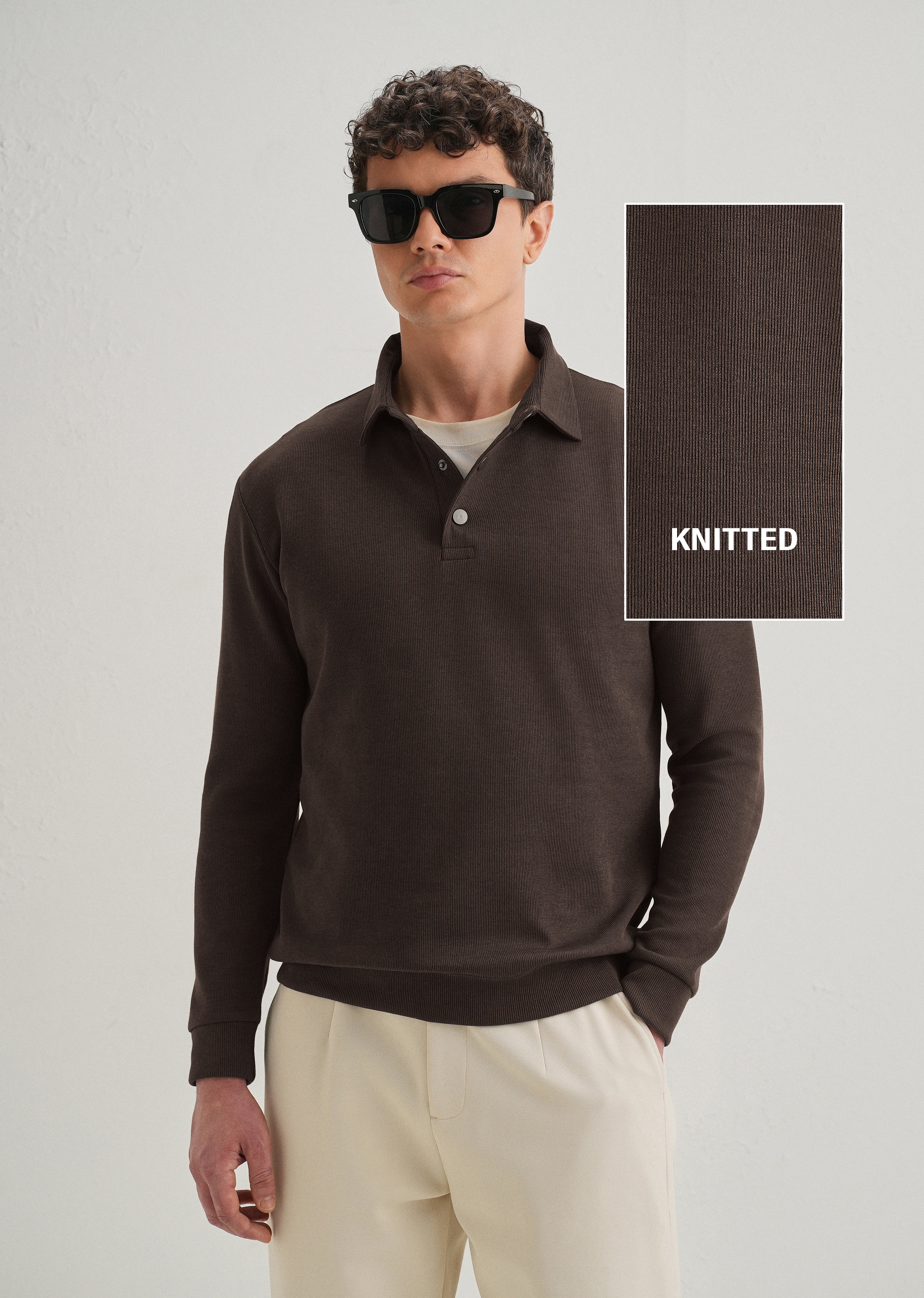 Coffee Brown Knitted Polo Sweatshirt