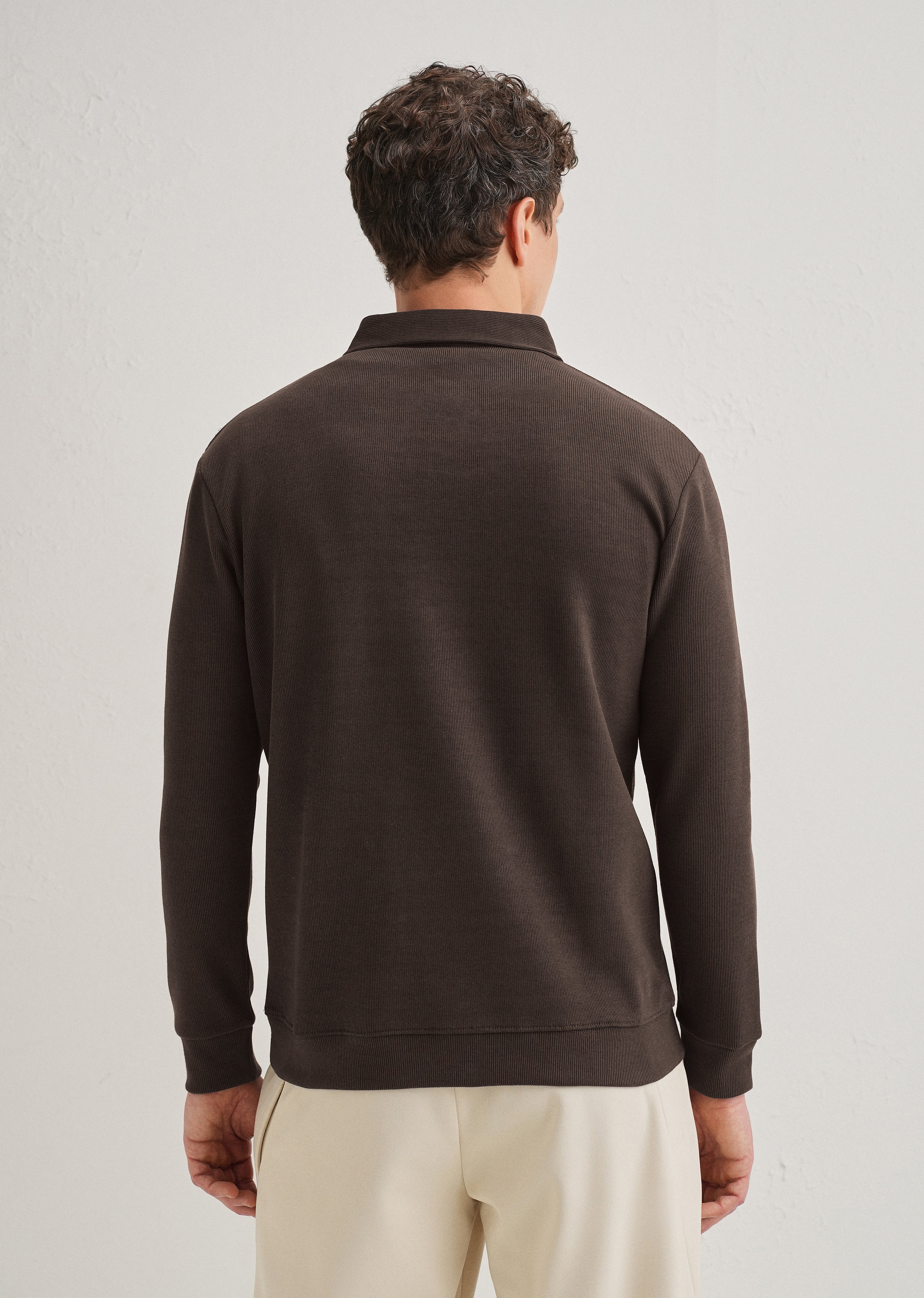 Coffee Brown Knitted Polo Sweatshirt