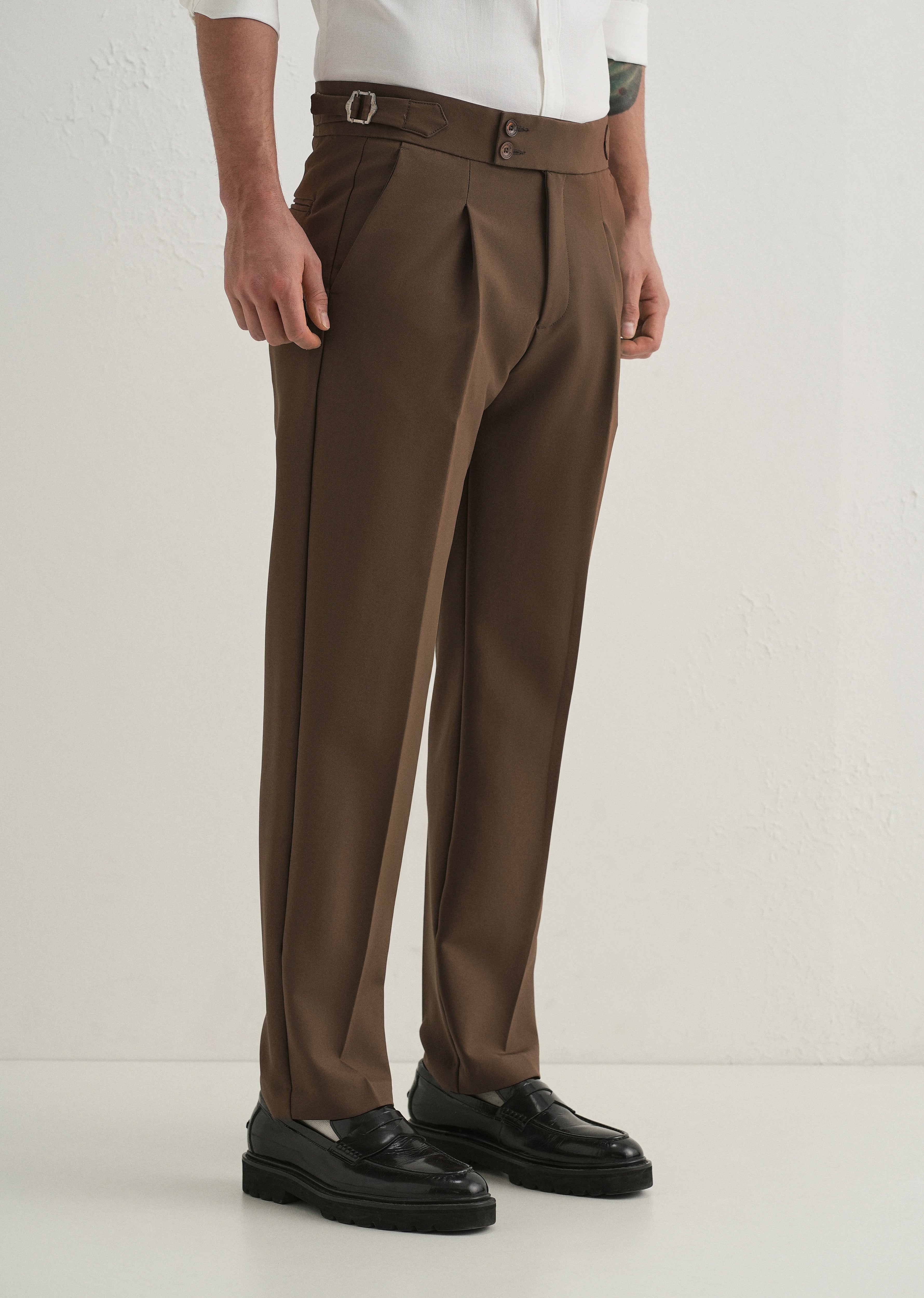 Coffee Brown Pleated Gurkha Pant