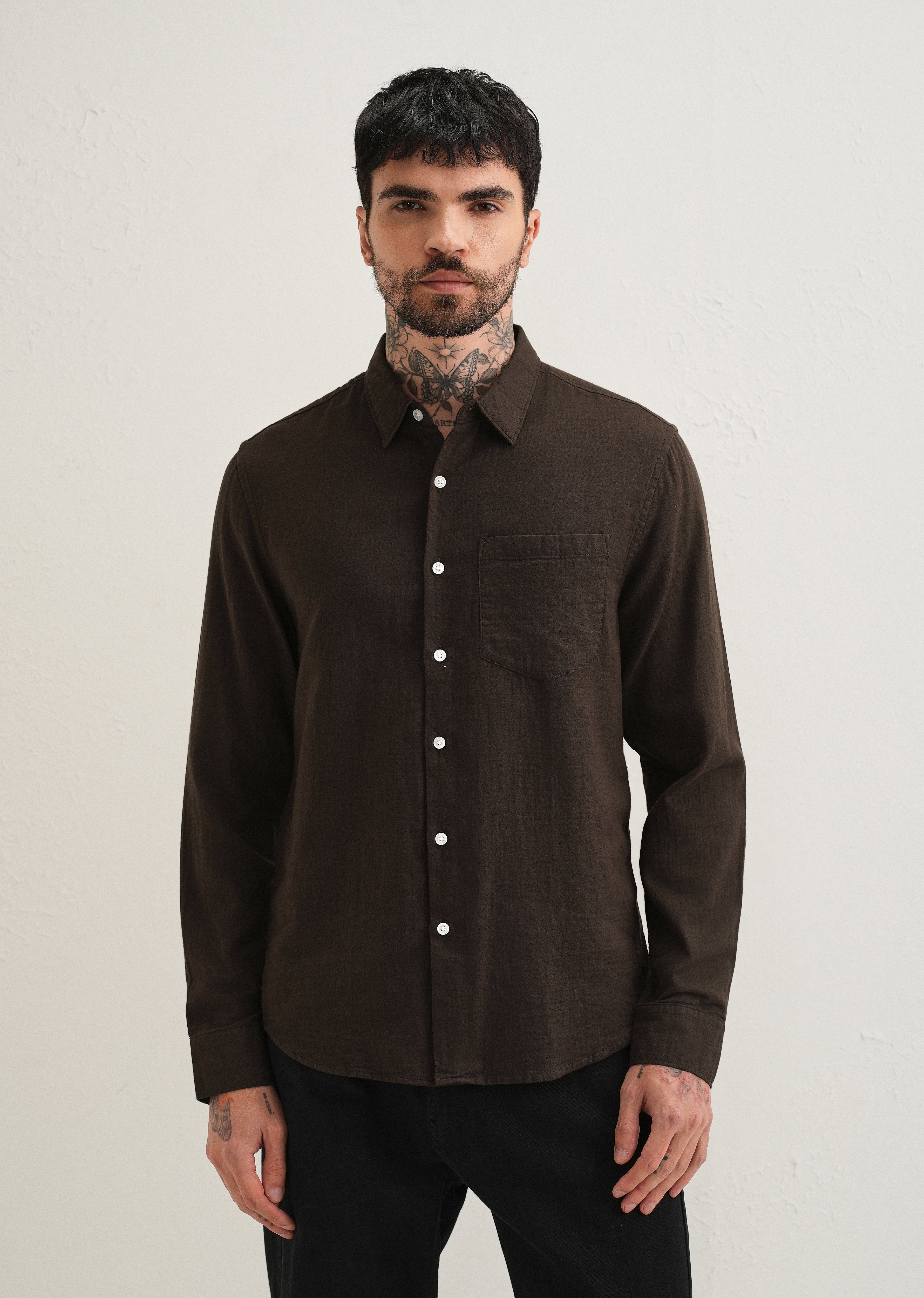 Coffee Brown Pure Cotton Stitchless Placket Shirt