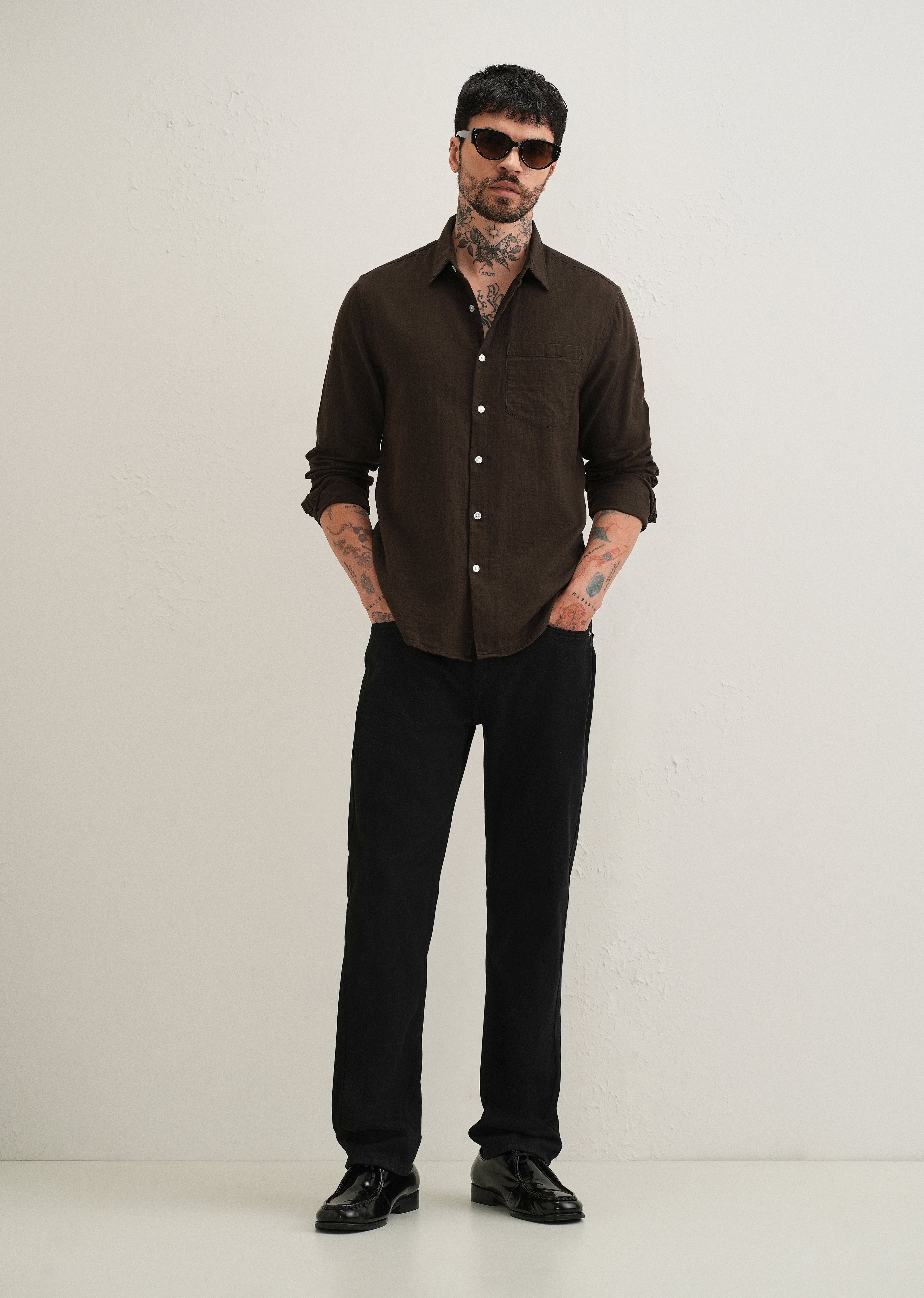 Coffee Brown Double Cloth Cotton Shirt