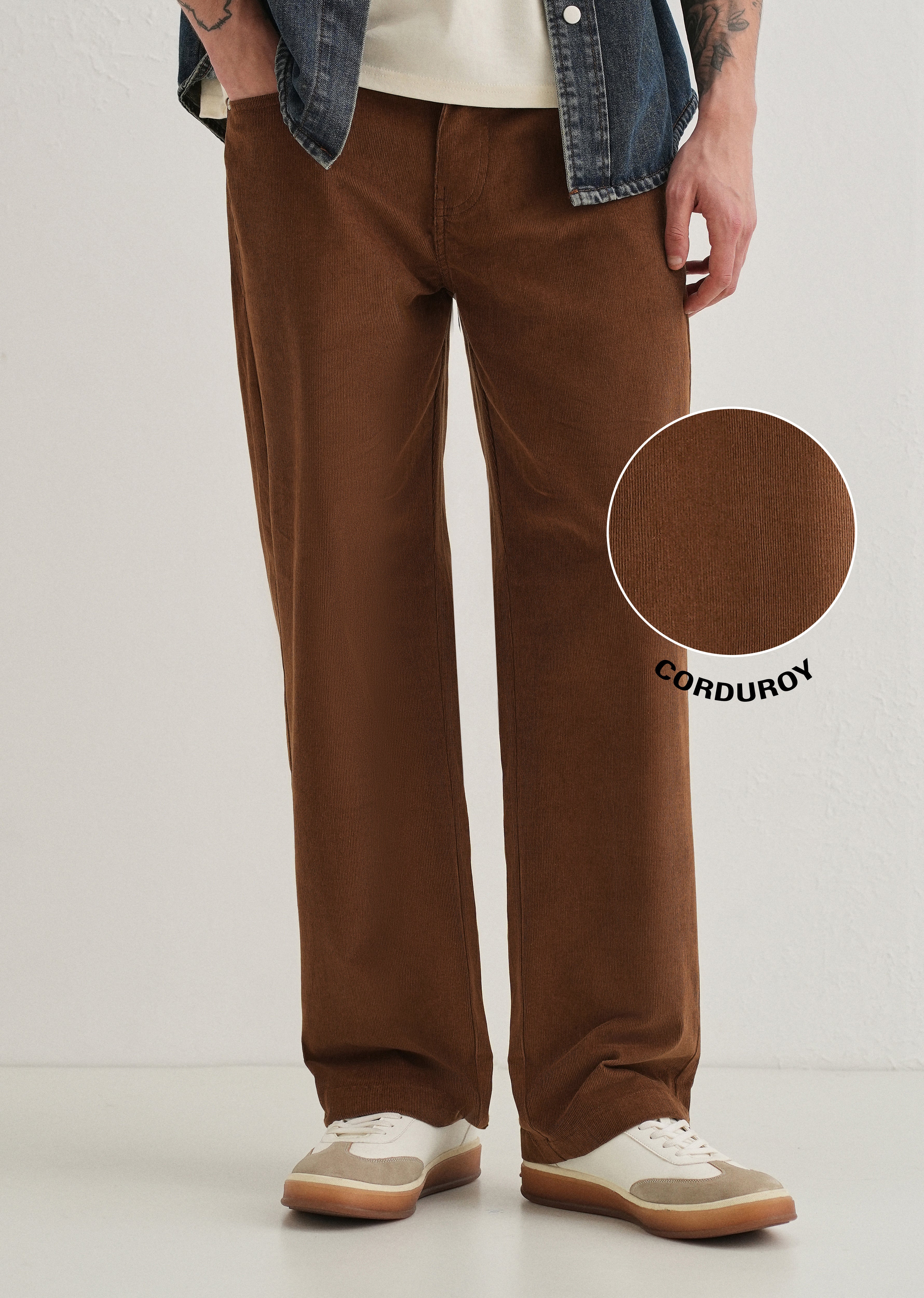 Coffee Brown Semi-Elasticated Corduroy Pant