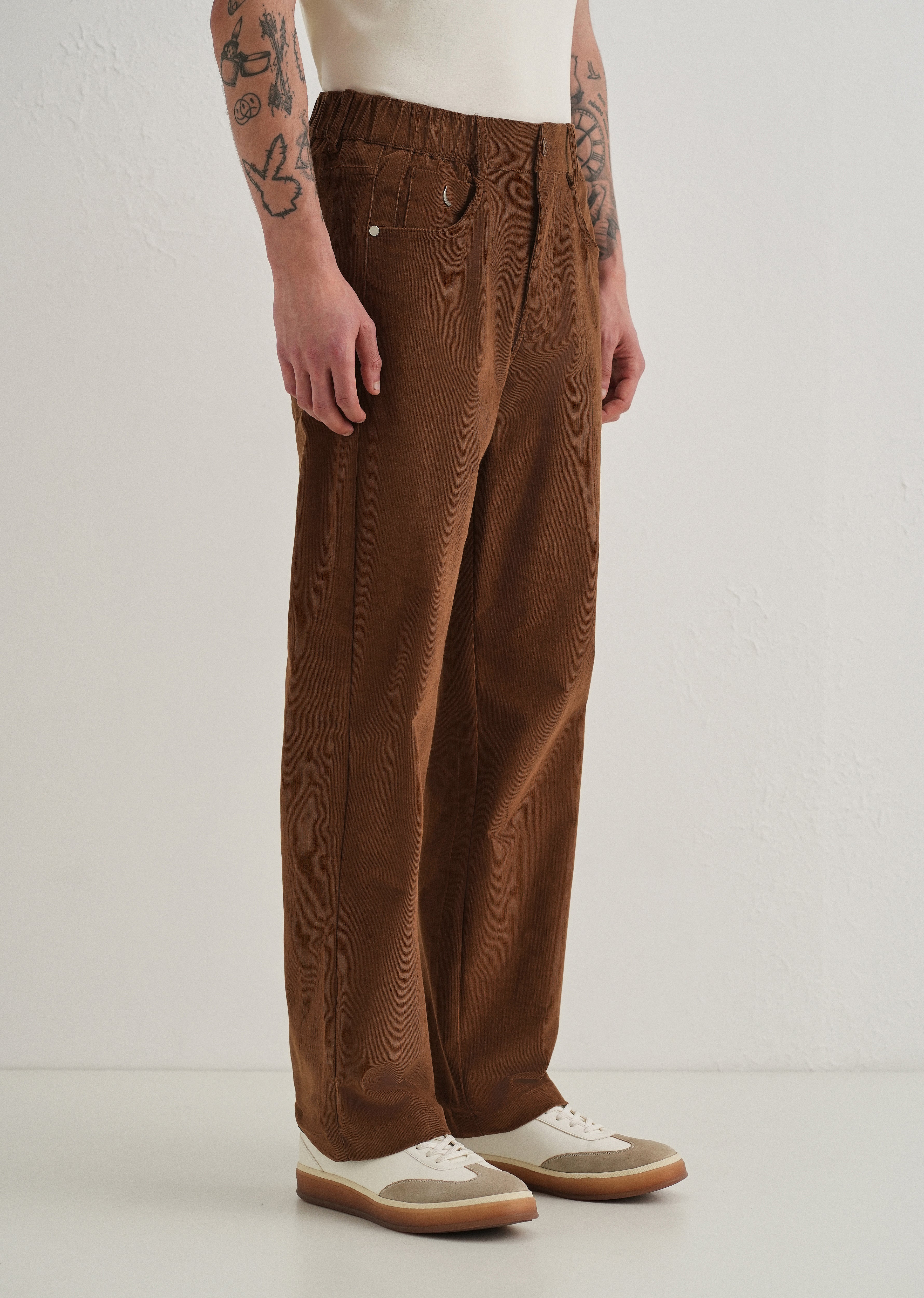 Coffee Brown Semi-Elasticated Corduroy Pant