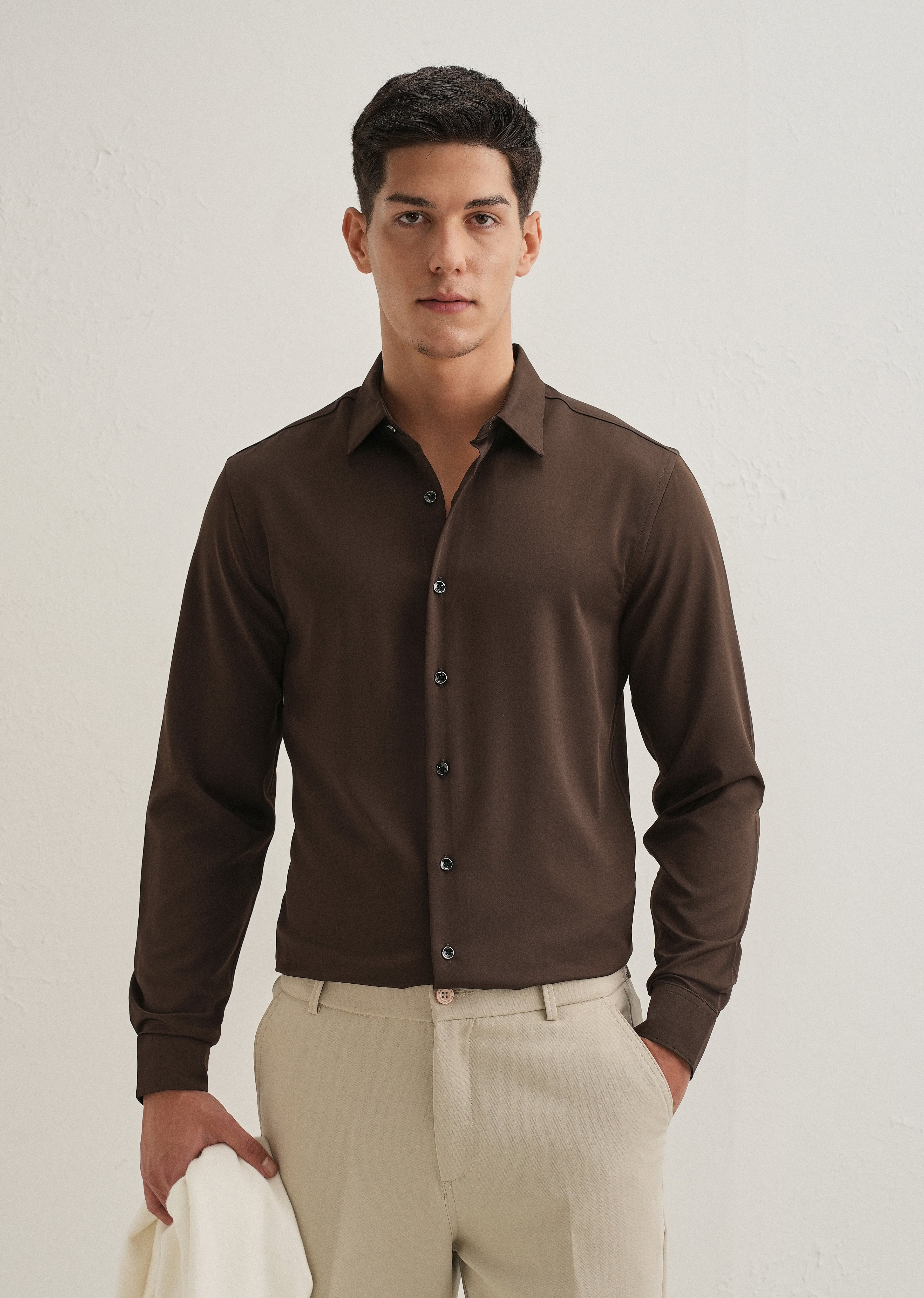 Coffee Brown Wrinkle Free Stitchless Placket Shirt