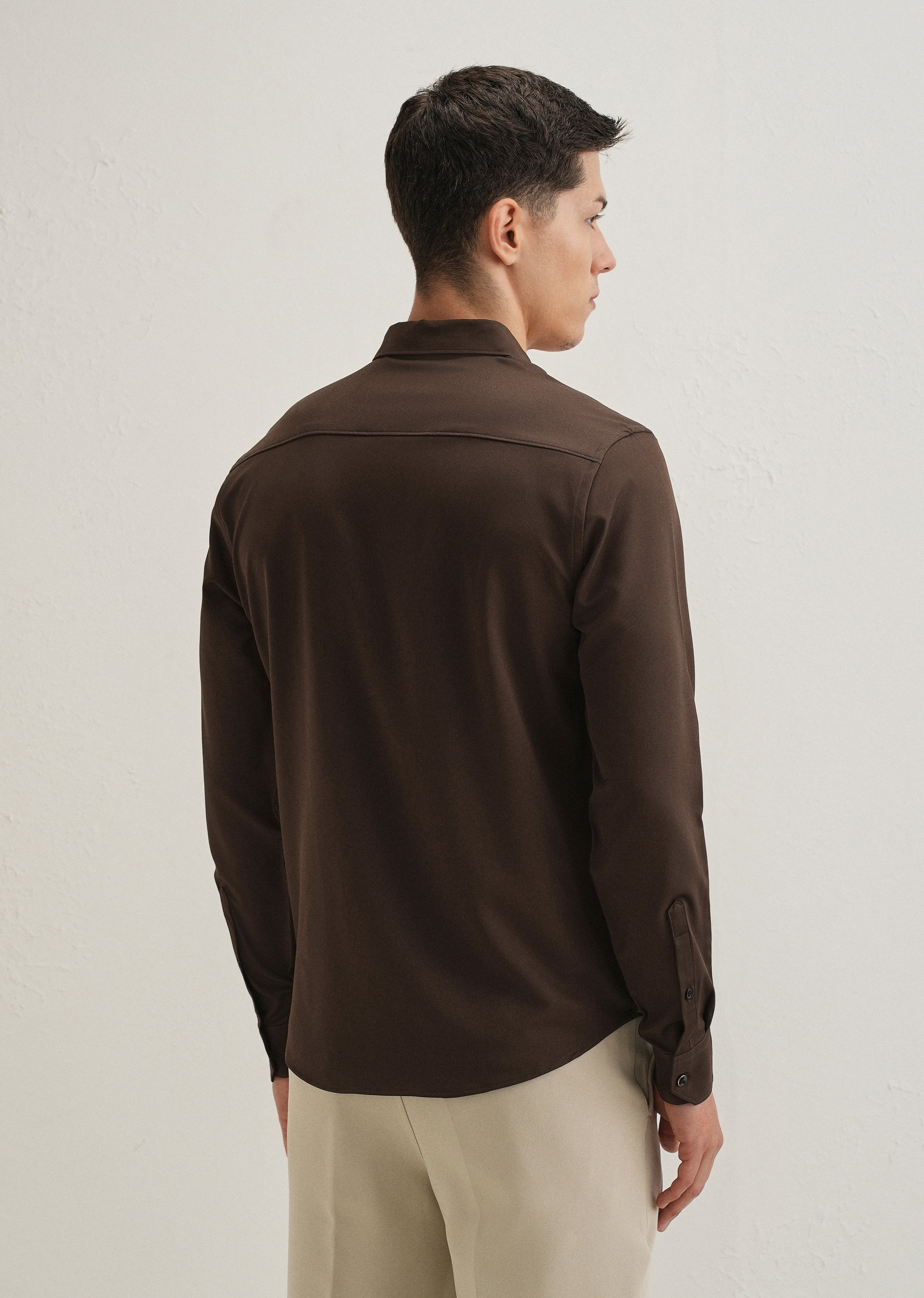Coffee Brown Wrinkle Free Stitchless Placket Shirt