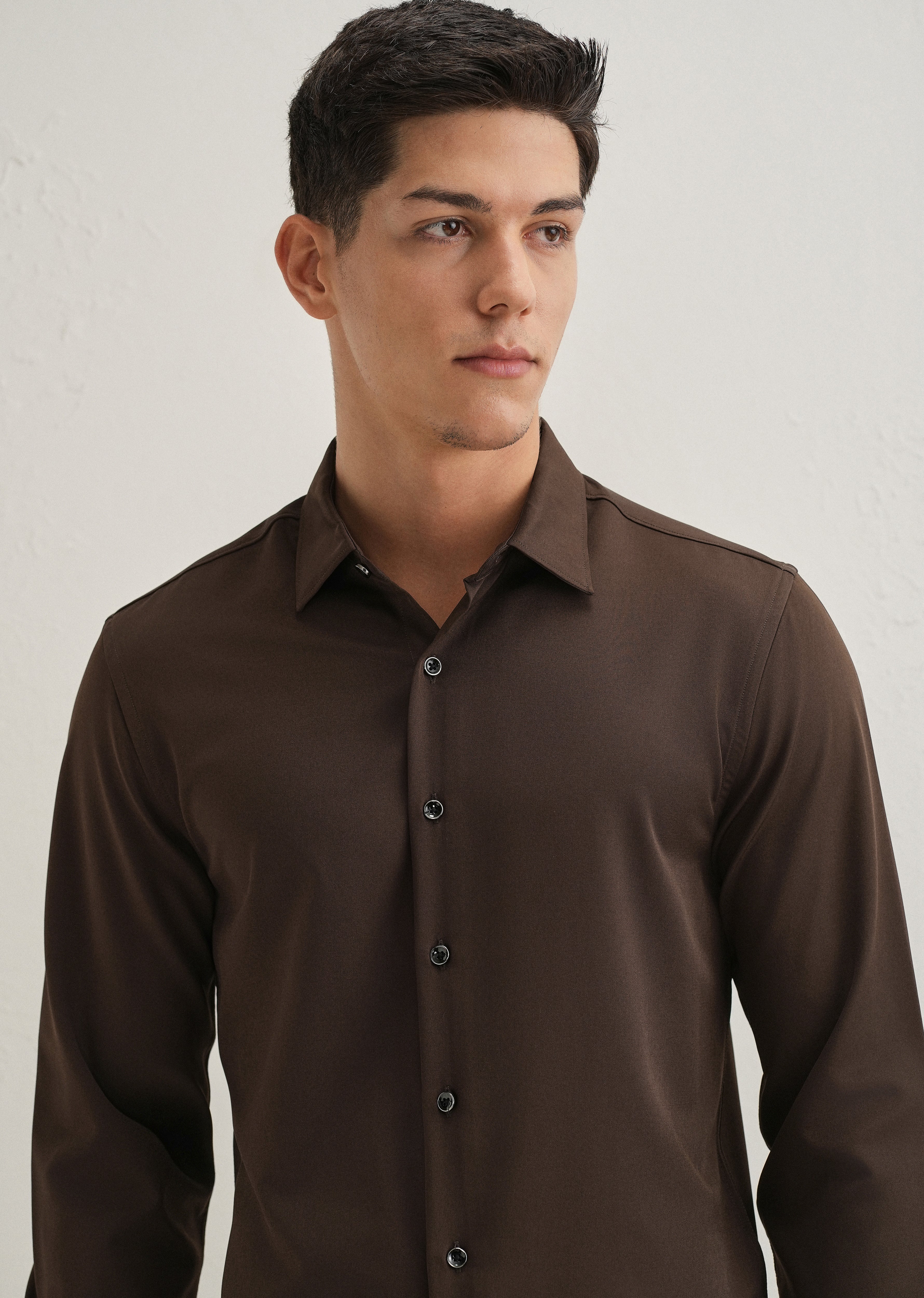 Coffee Brown Wrinkle Free Stitchless Placket Shirt