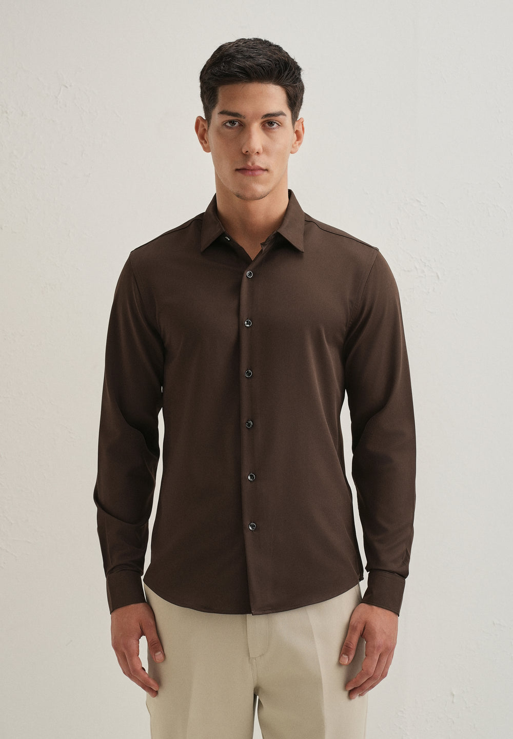 Coffee Brown Wrinkle Free Plain Shirt