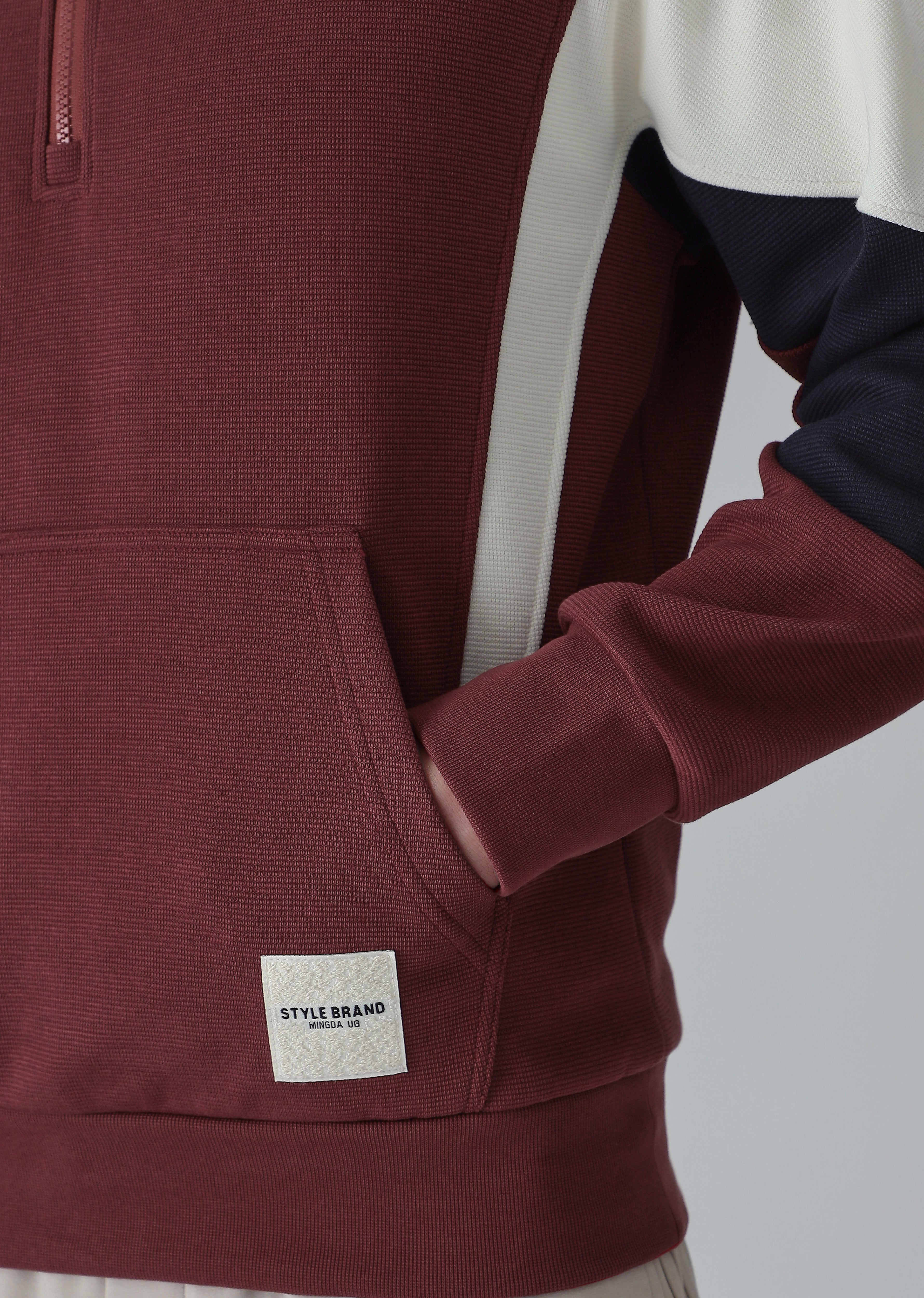 Colour Block Zip Maroon Sweatshirt