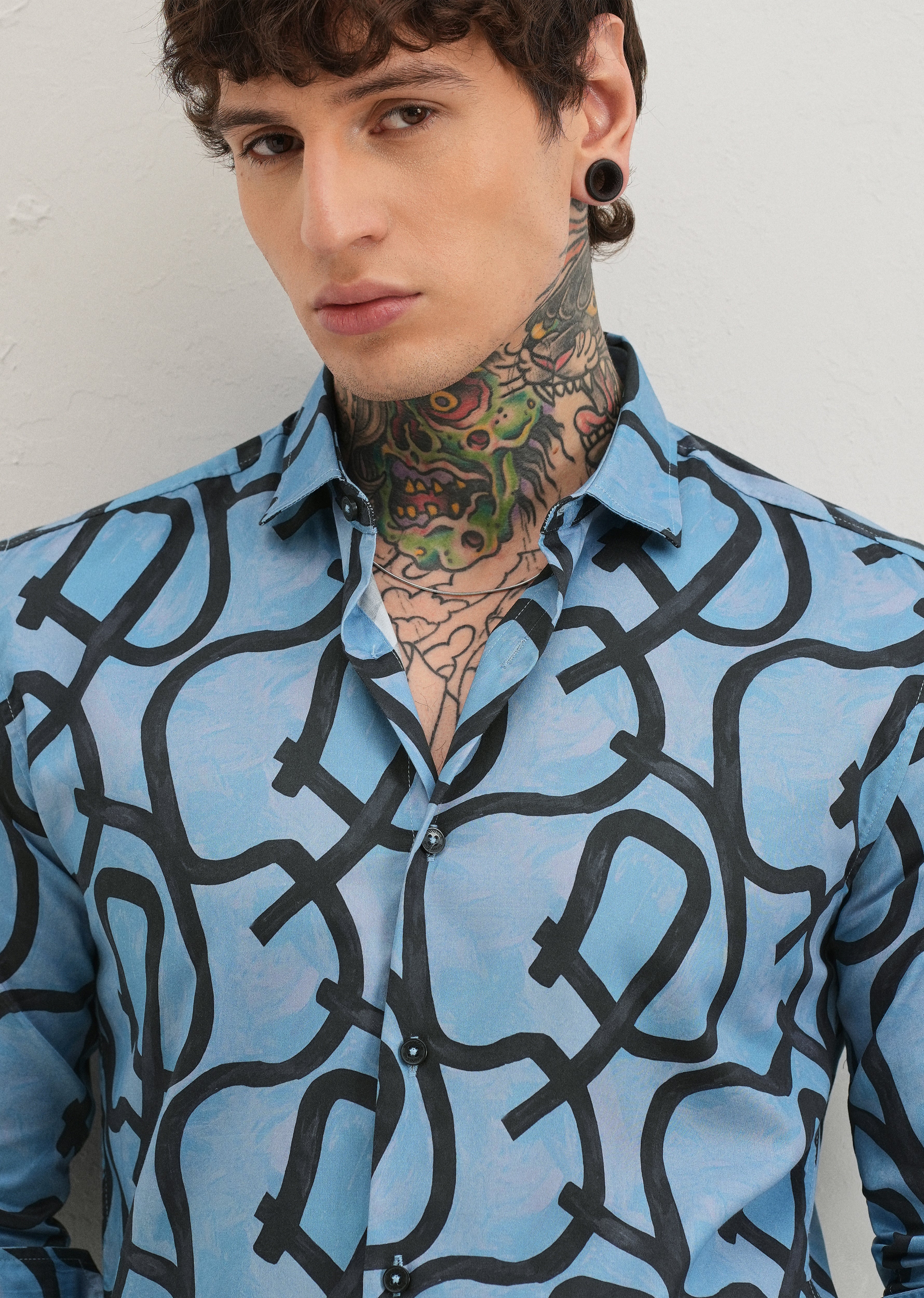 Contour Lines Blue Printed Shirt