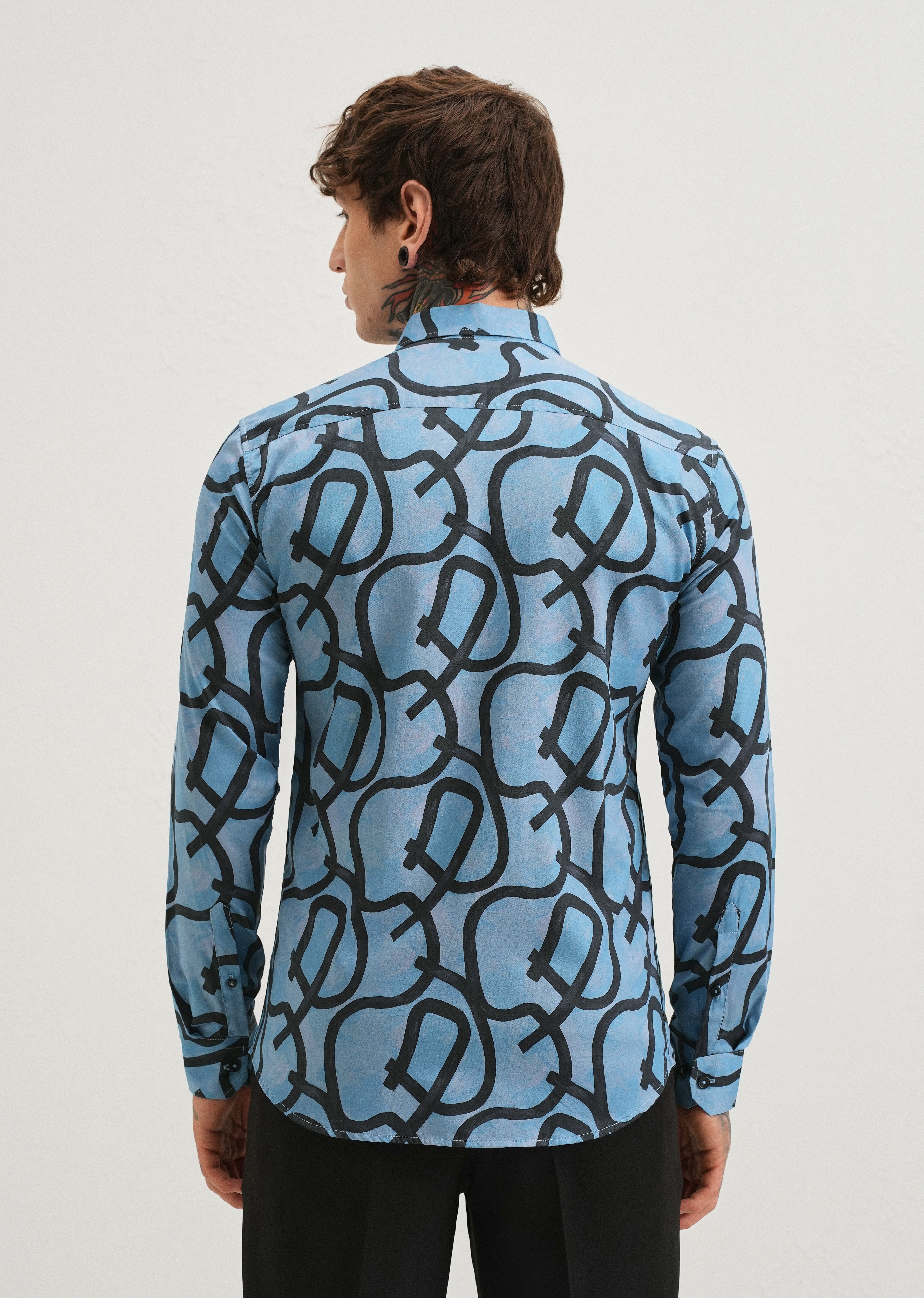 Contour Lines Blue Printed Shirt