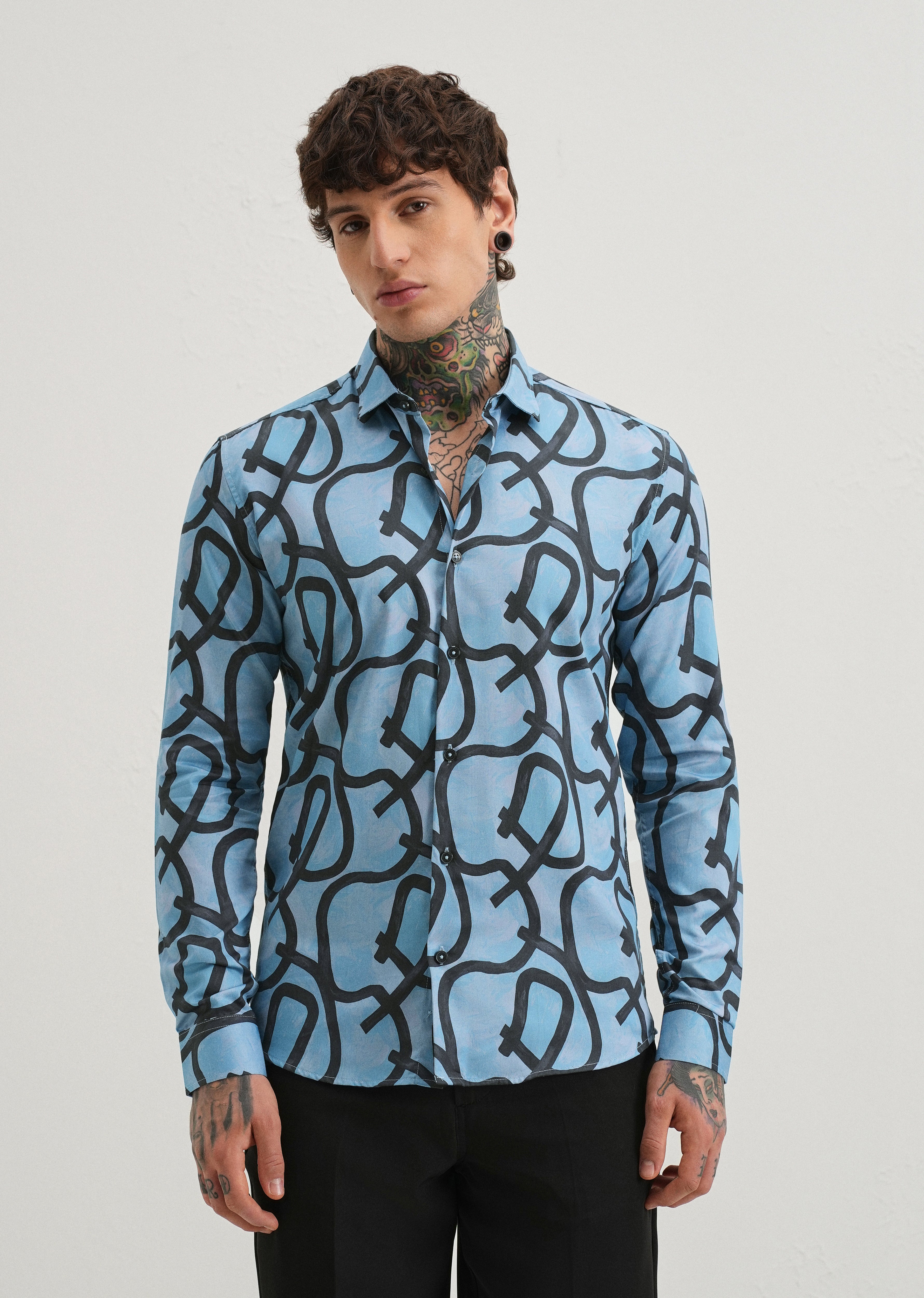 Contour Lines Blue Printed Shirt