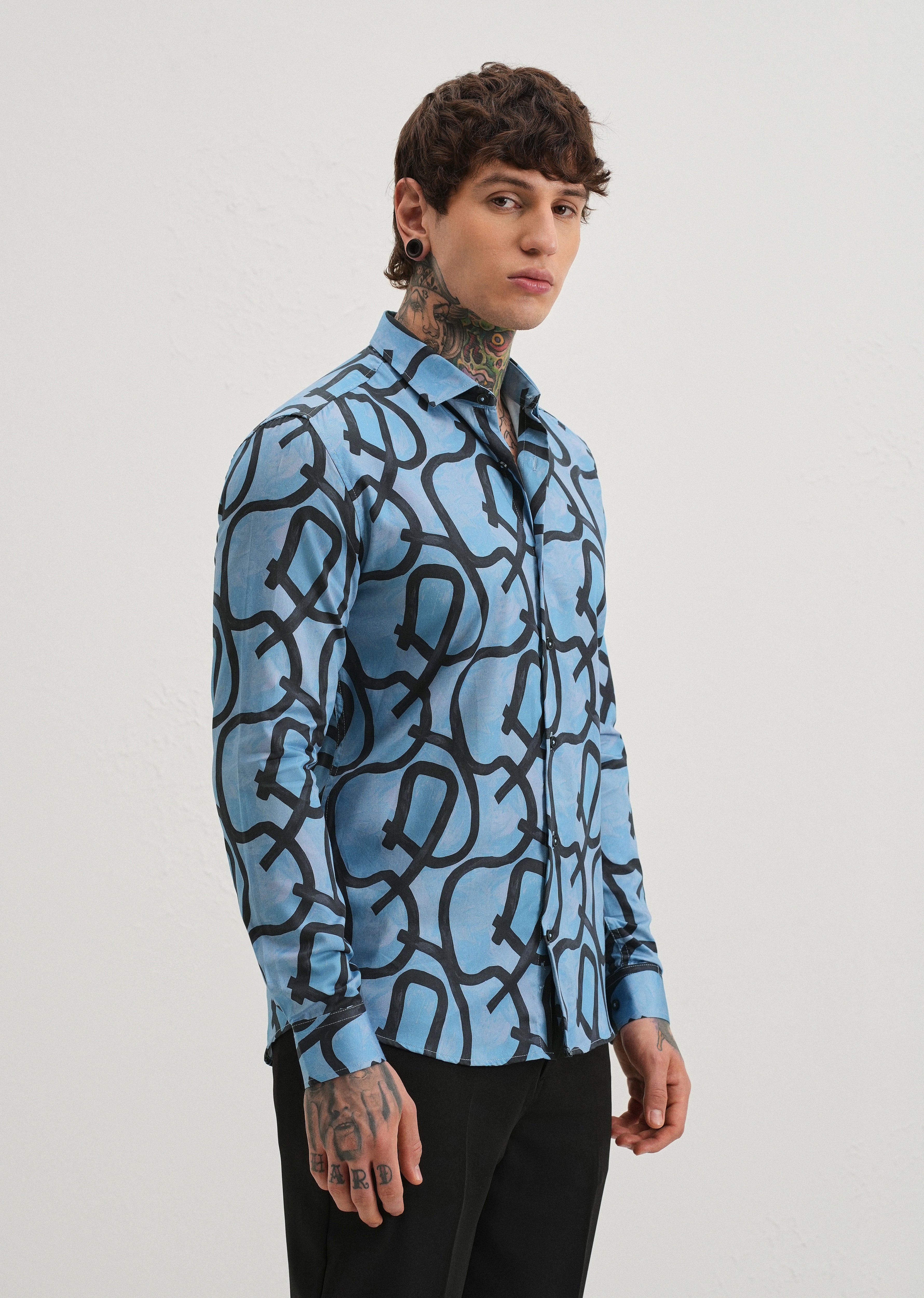 Contour Lines Blue Printed Shirt