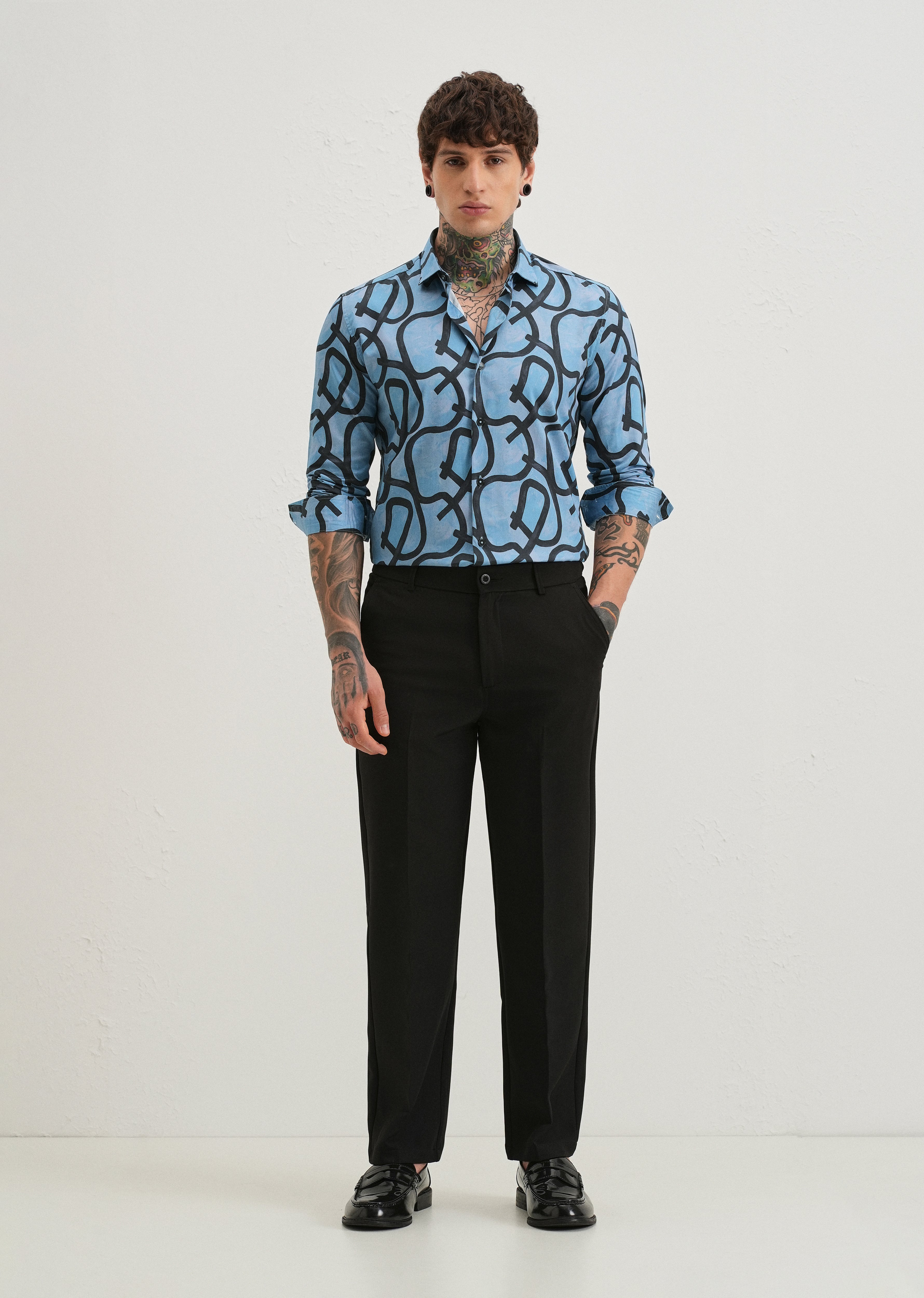 Contour Lines Blue Printed Shirt