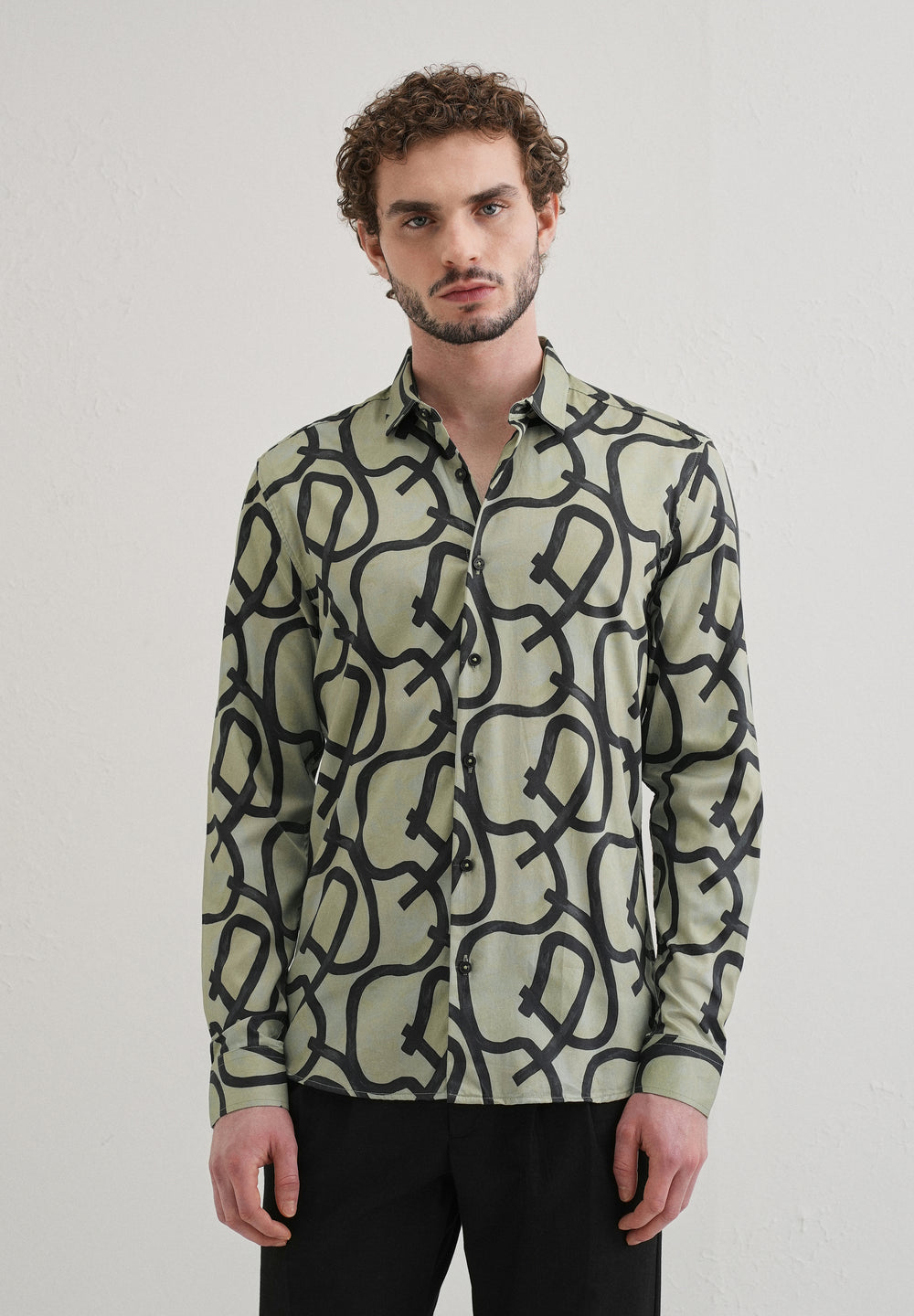 Contour Lines Green Printed Shirt