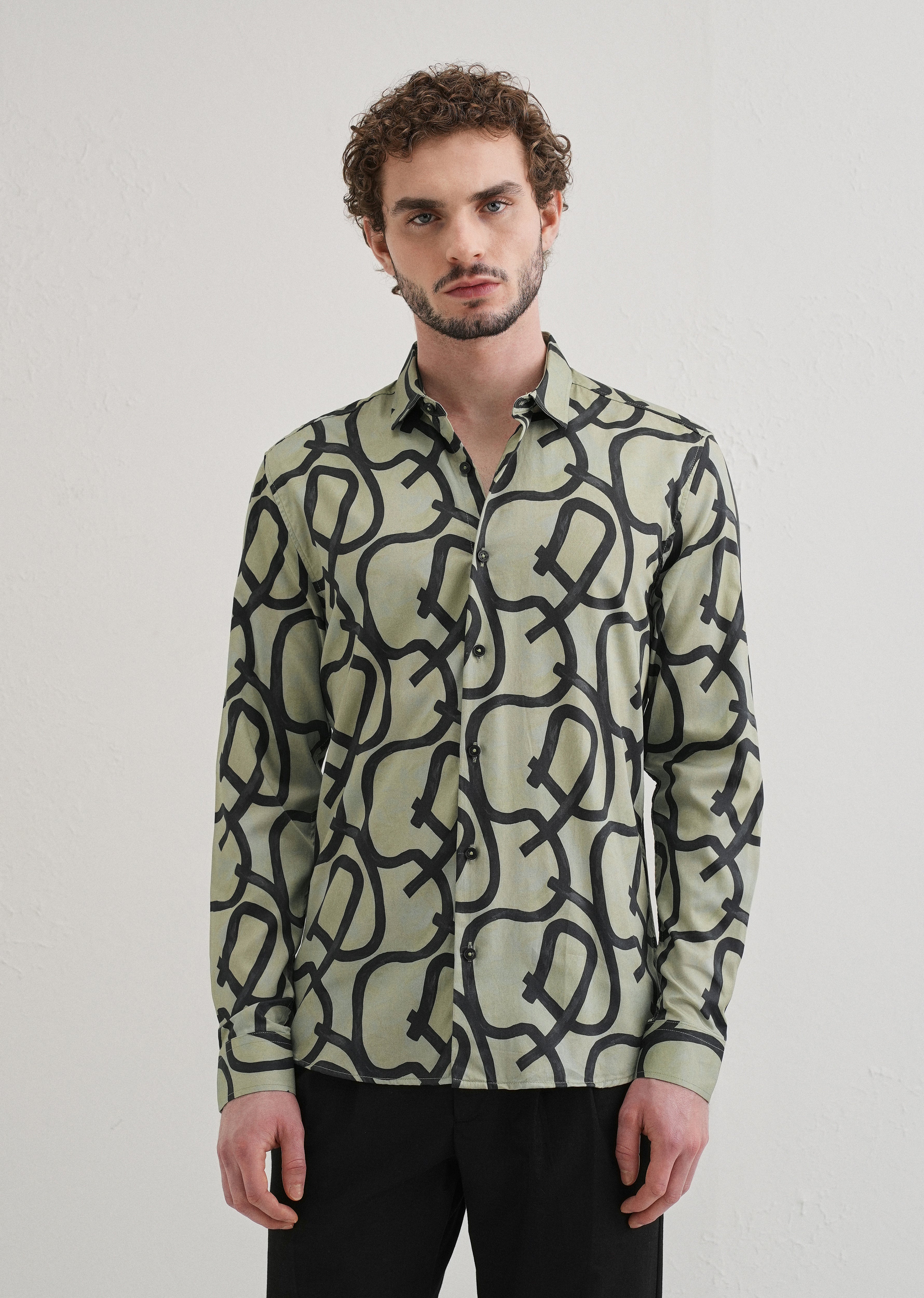 Contour Lines Green Printed Shirt