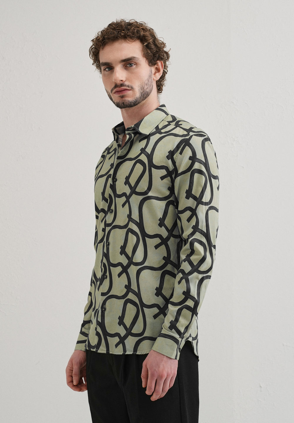 Contour Lines Green Printed Shirt
