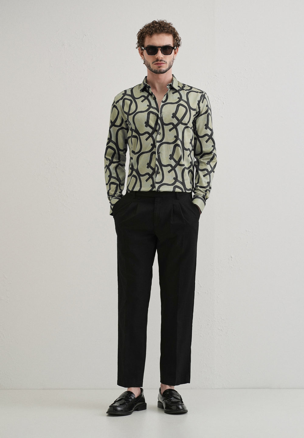 Contour Lines Green Printed Shirt