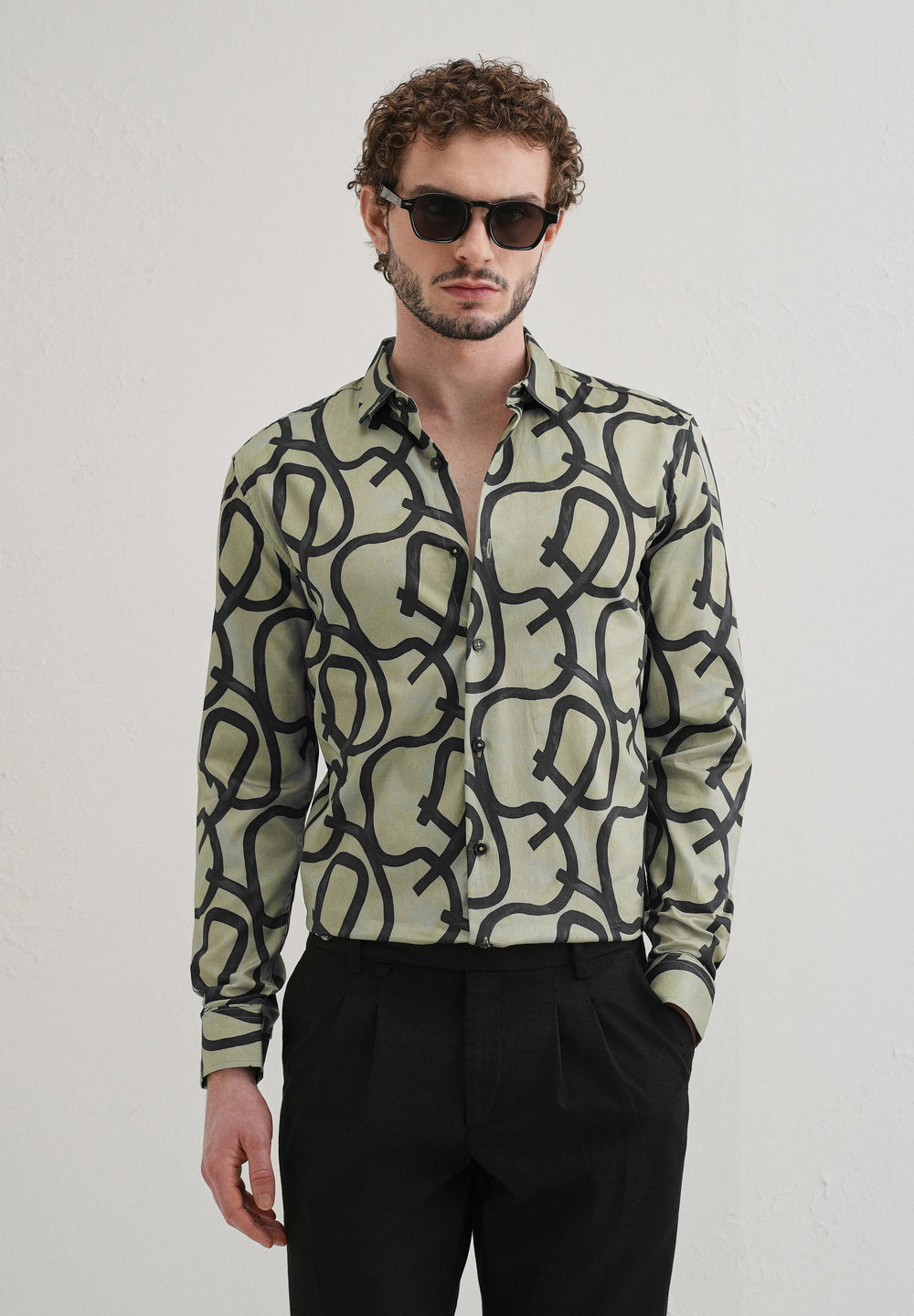 Contour Lines Green Printed Shirt