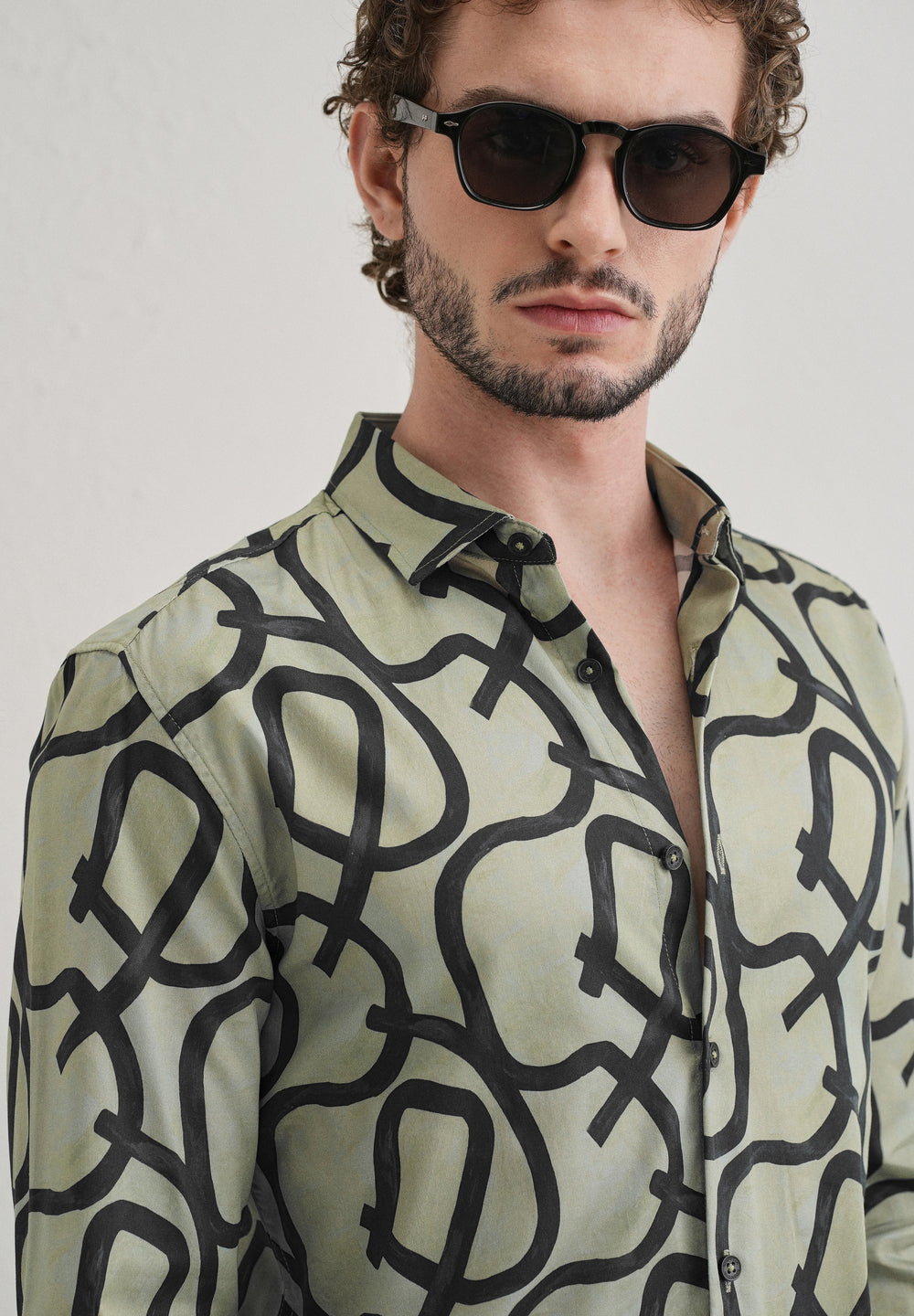 Contour Lines Green Printed Shirt
