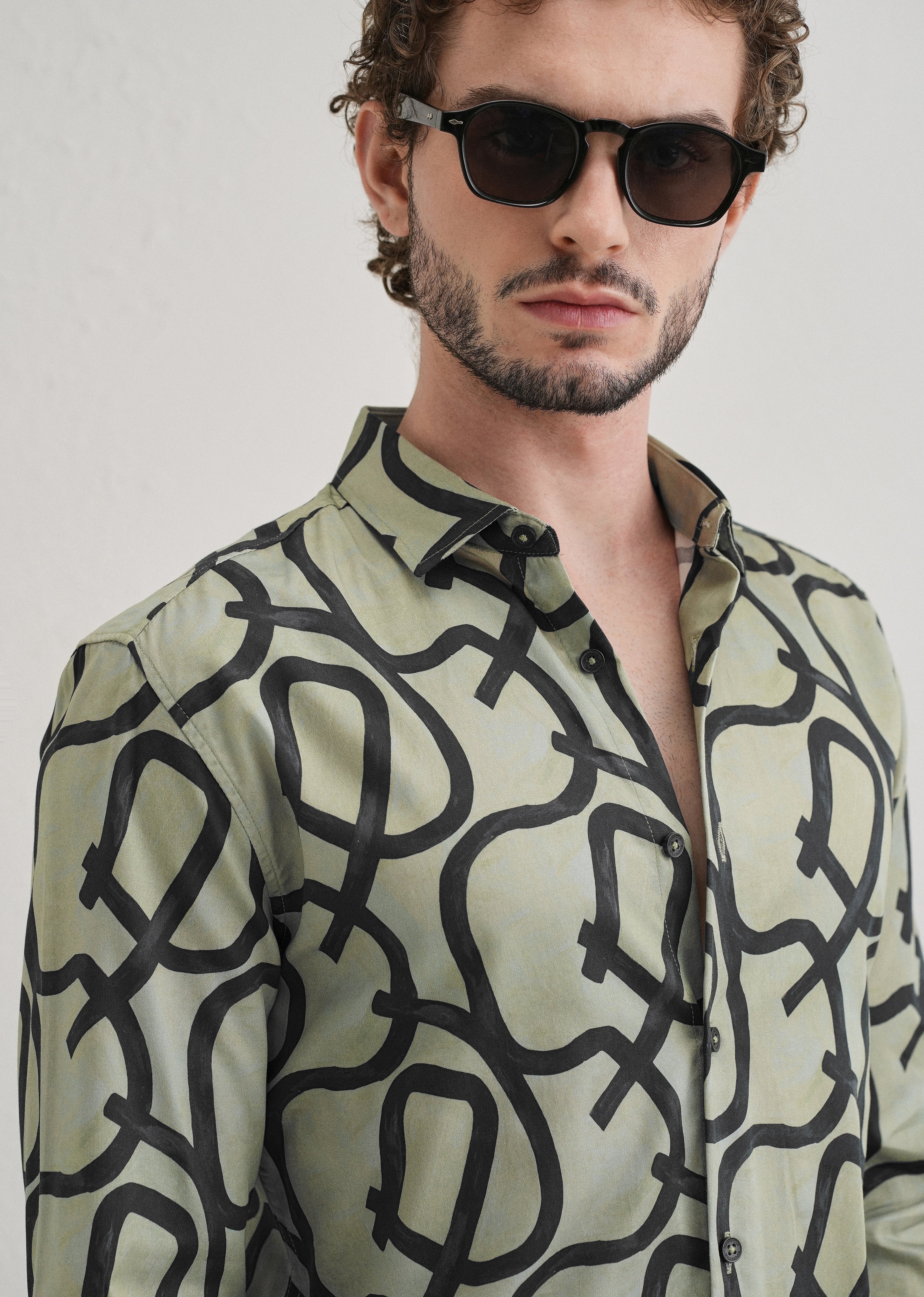 Contour Lines Green Printed Shirt