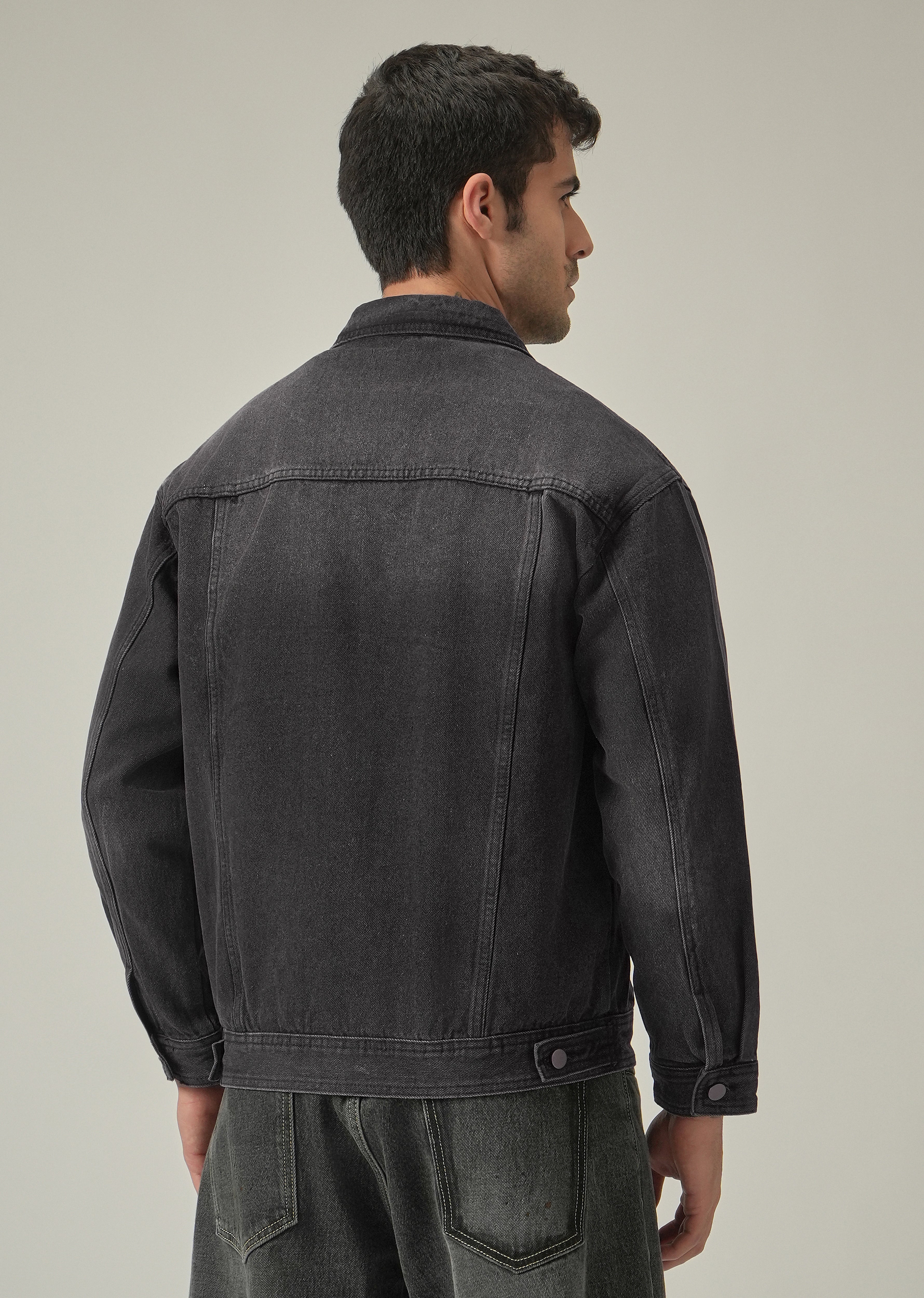 Balck Contrast Pocket Denim Jacket