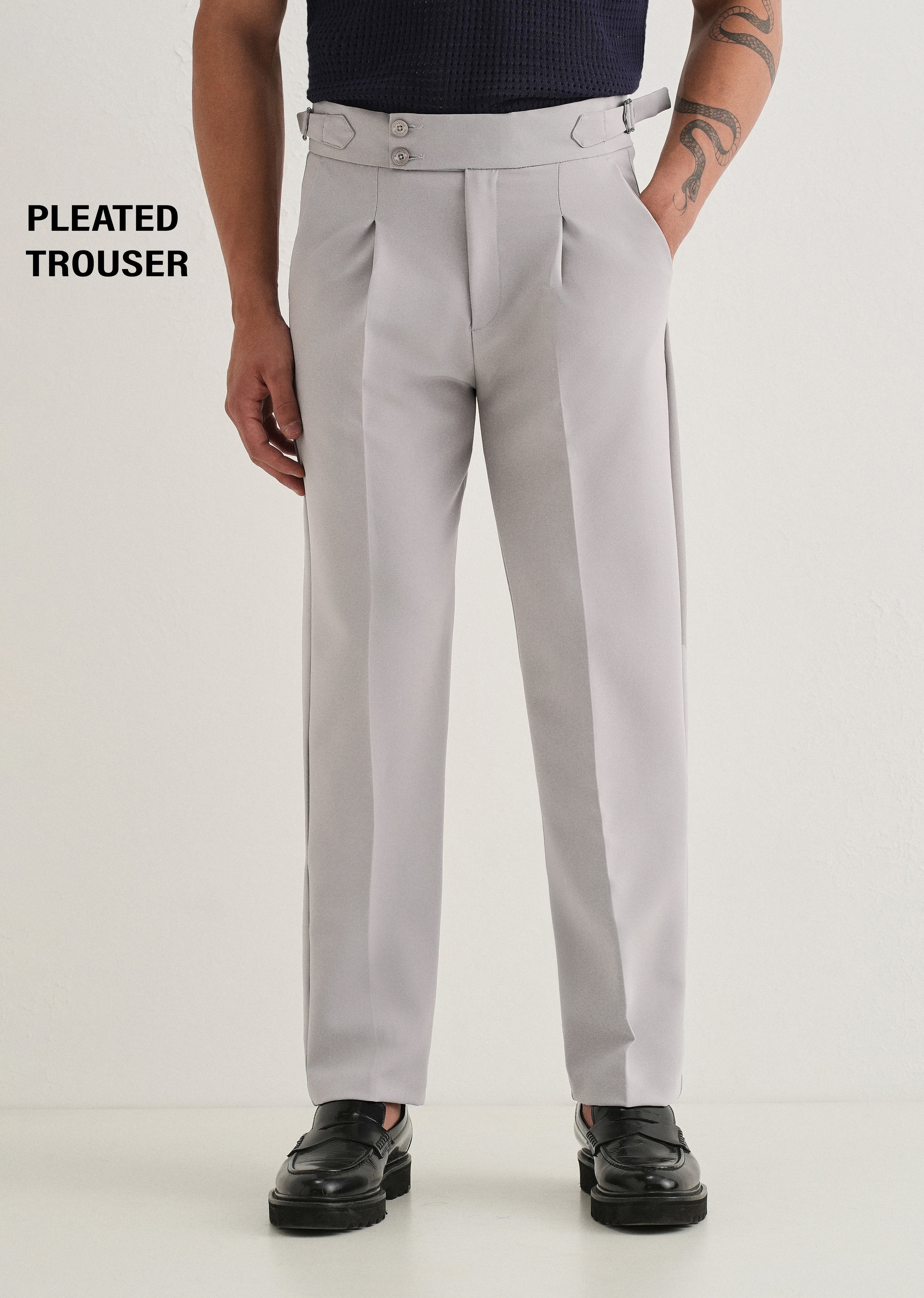 Cool Grey Pleated Gurkha Pant