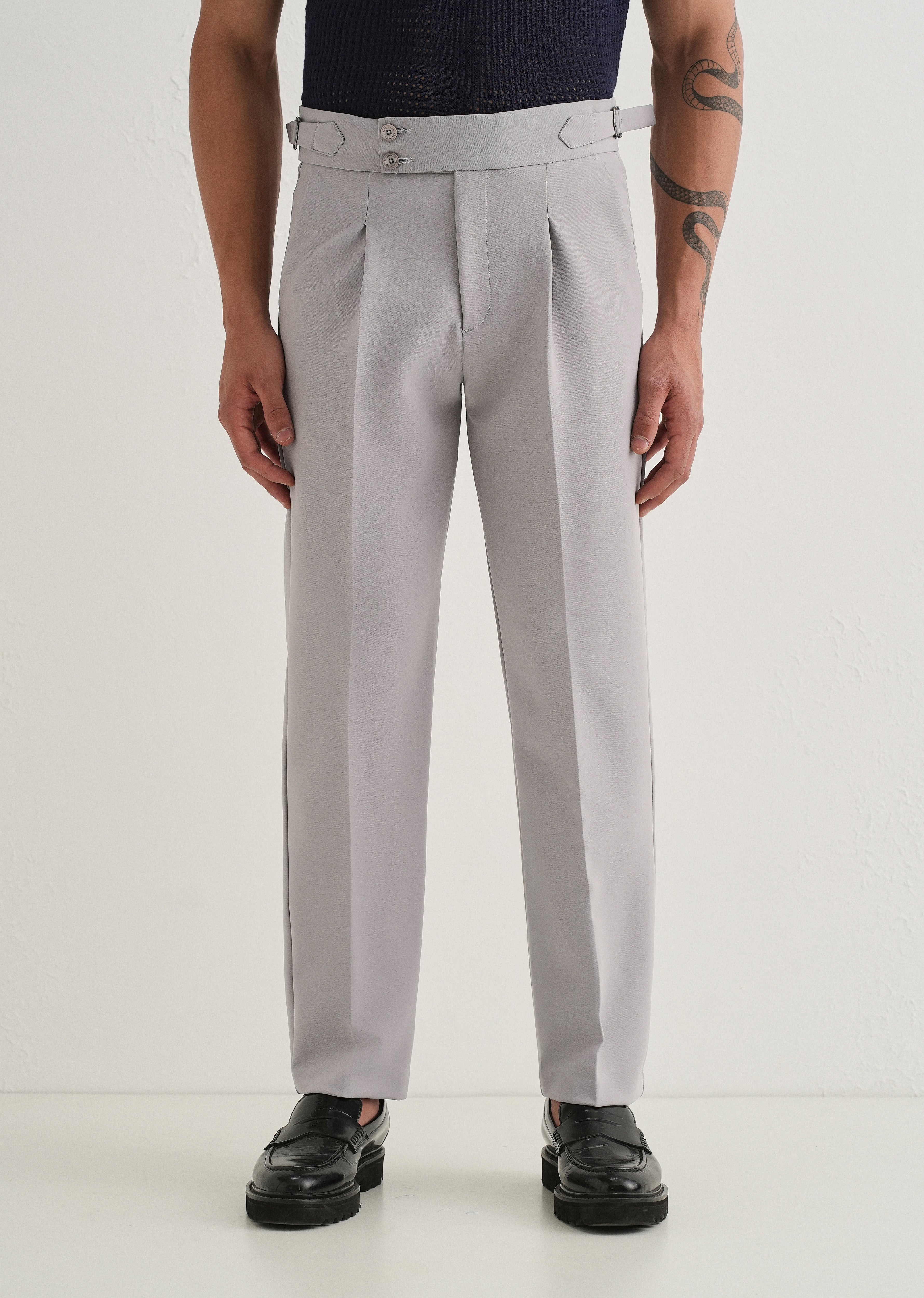 Cool Grey Pleated Gurkha Pant