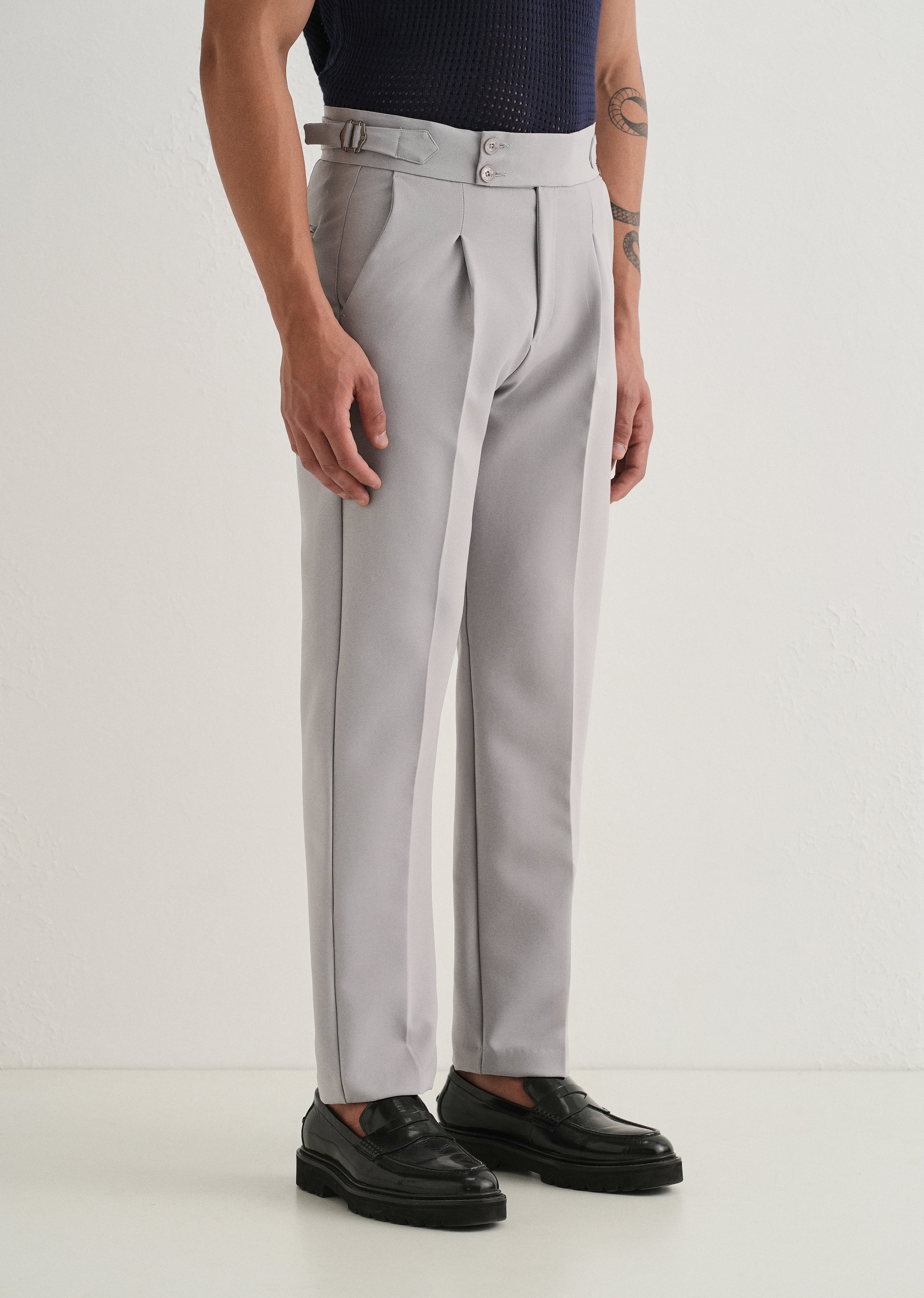 Cool Grey Pleated Gurkha Pant