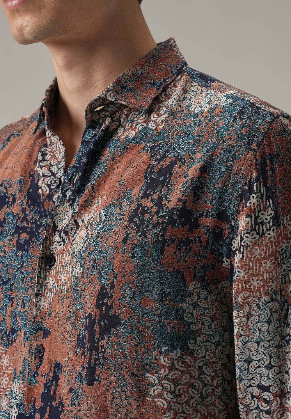 Coral Camo Print Feather Shirt