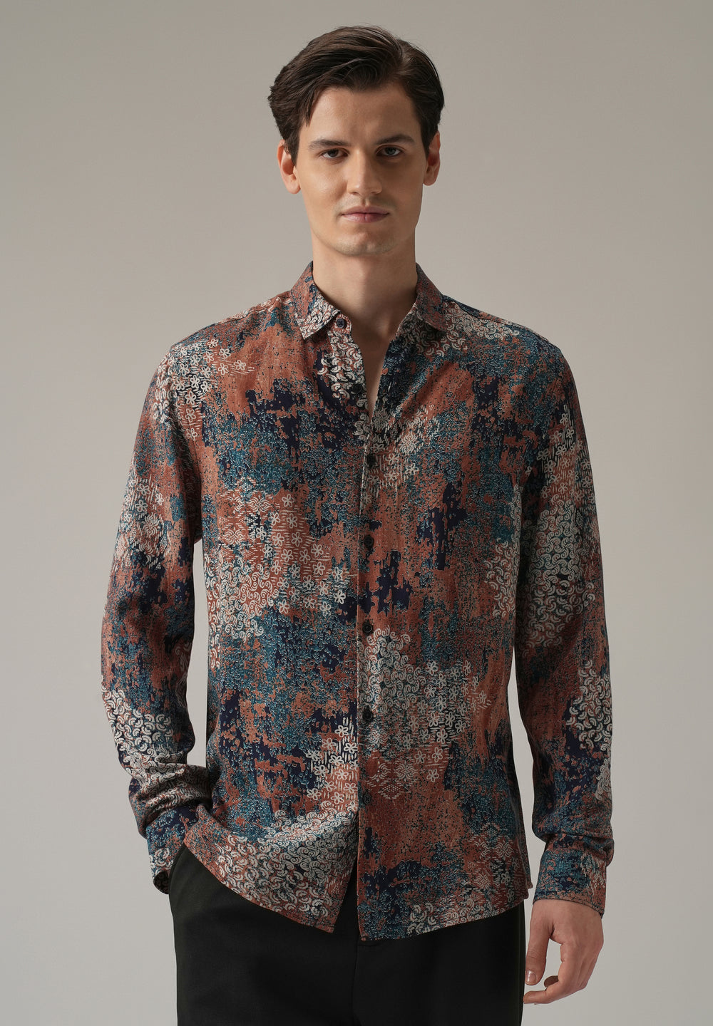 Coral Camo Print Feather Shirt