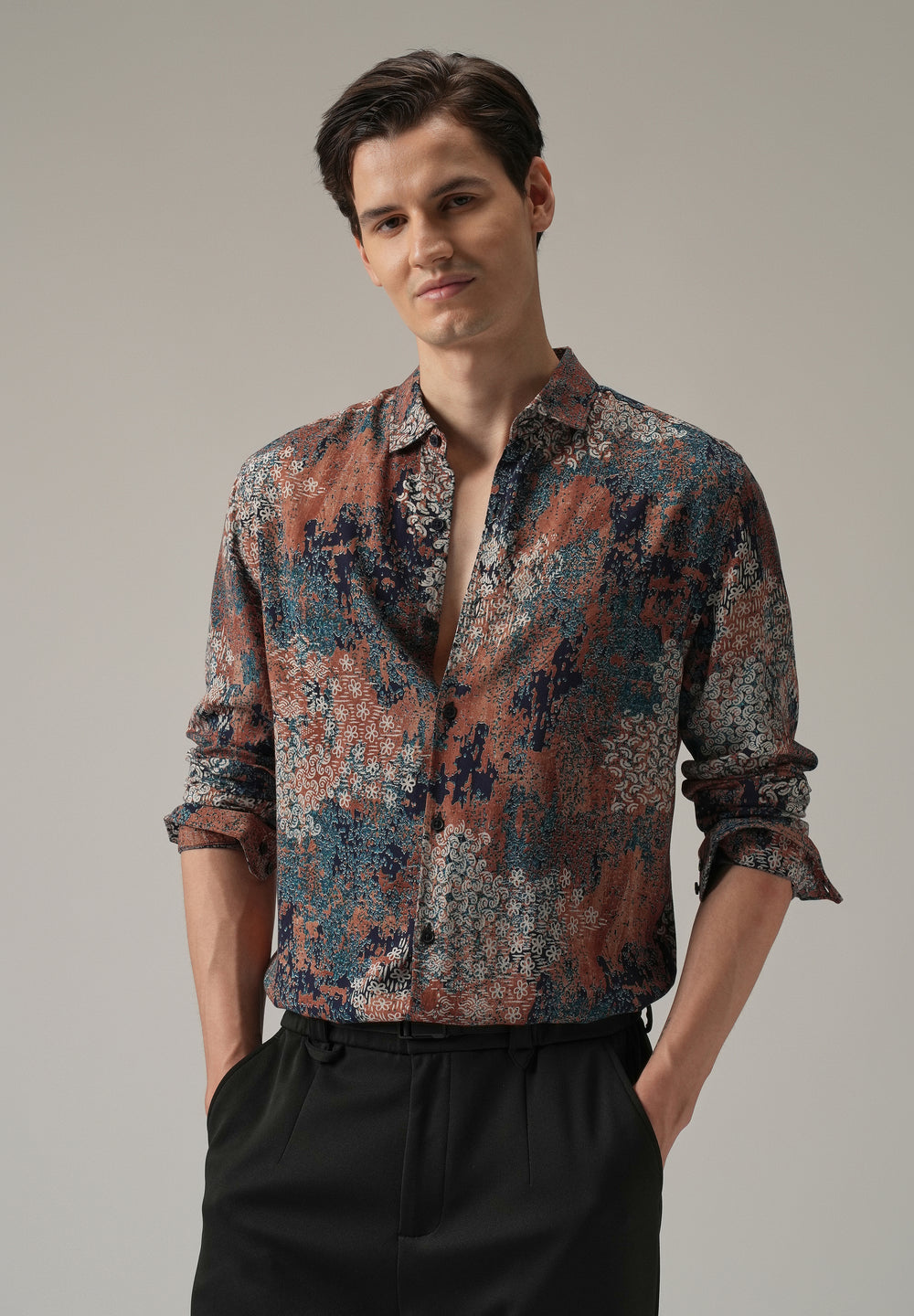 Coral Camo Print Feather Shirt