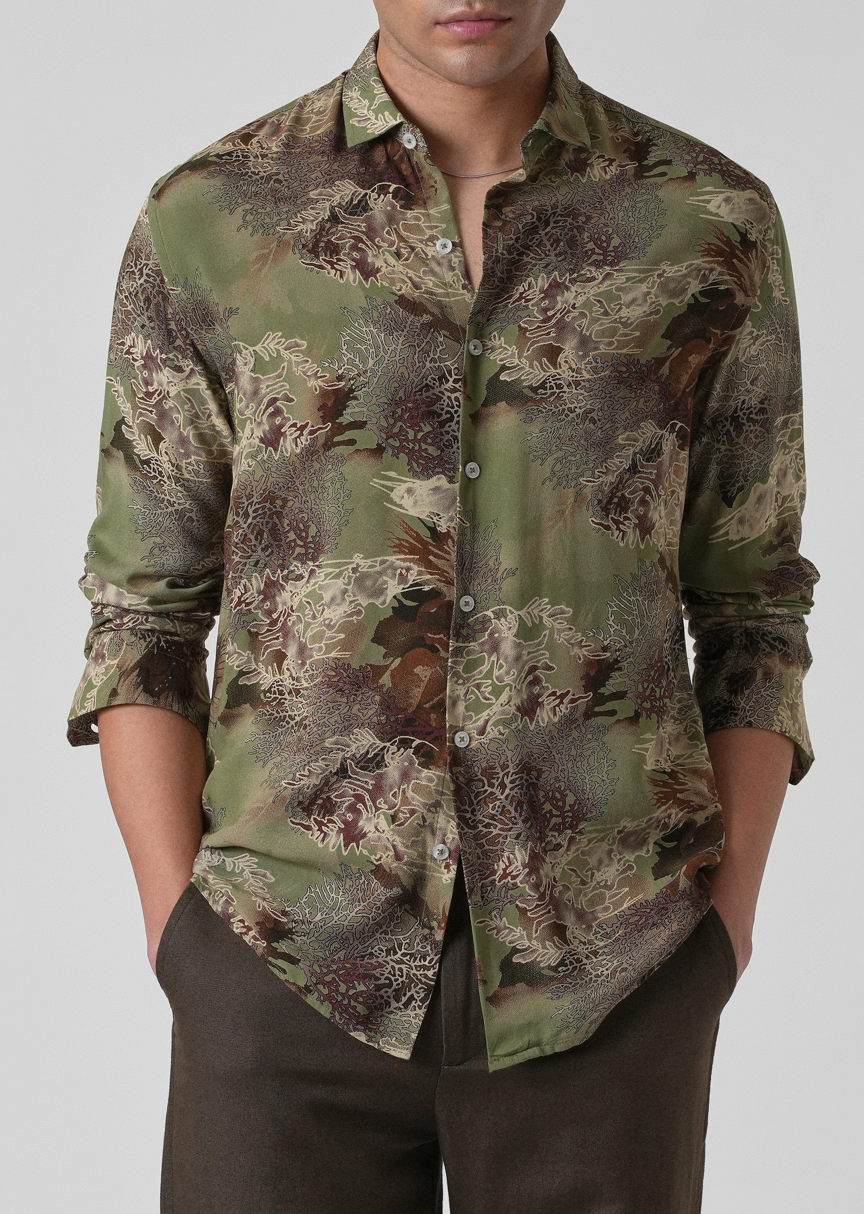 Coral Oasis Fern Feather shirt