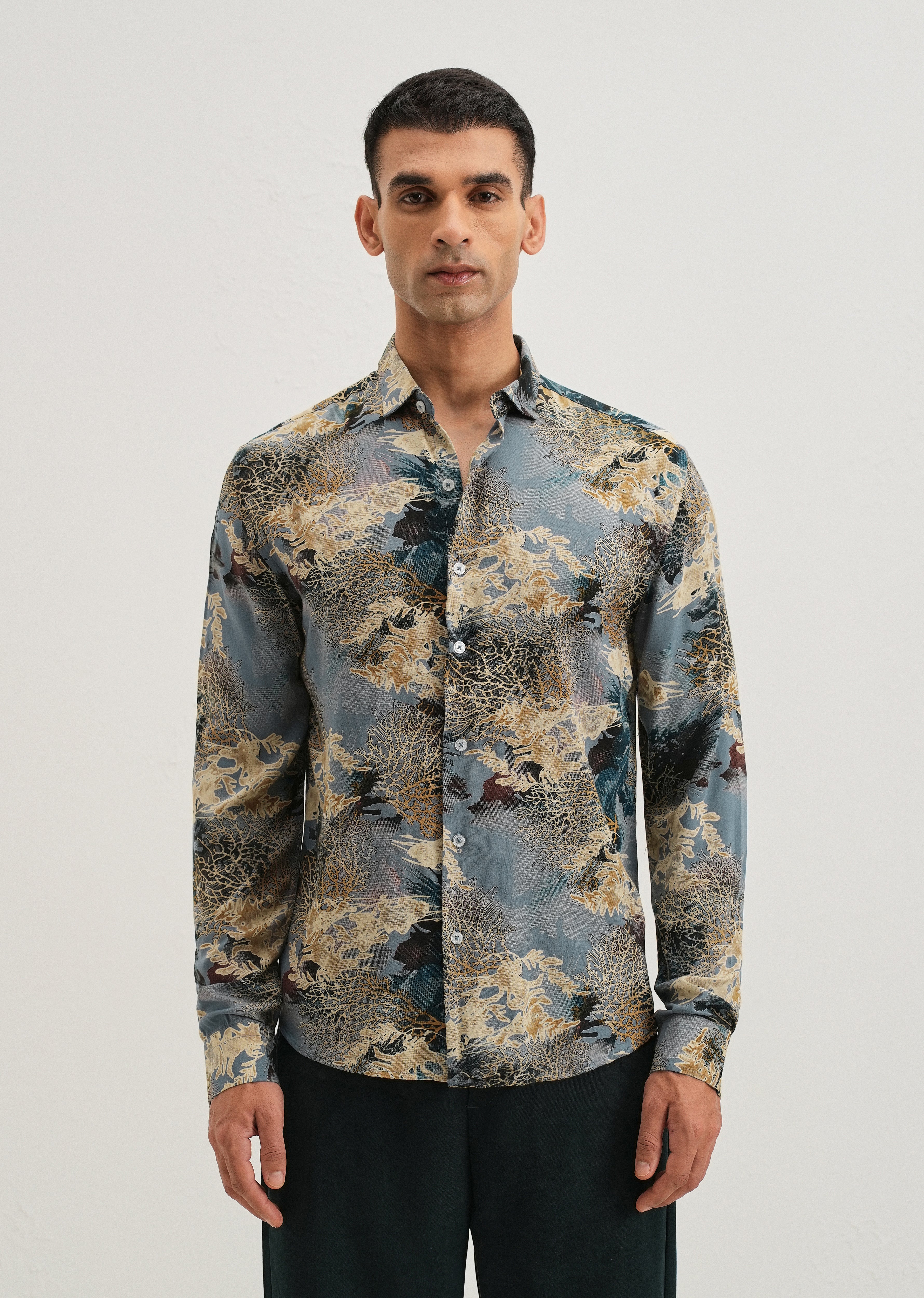 Coral Oasis Light Blue Feather shirt