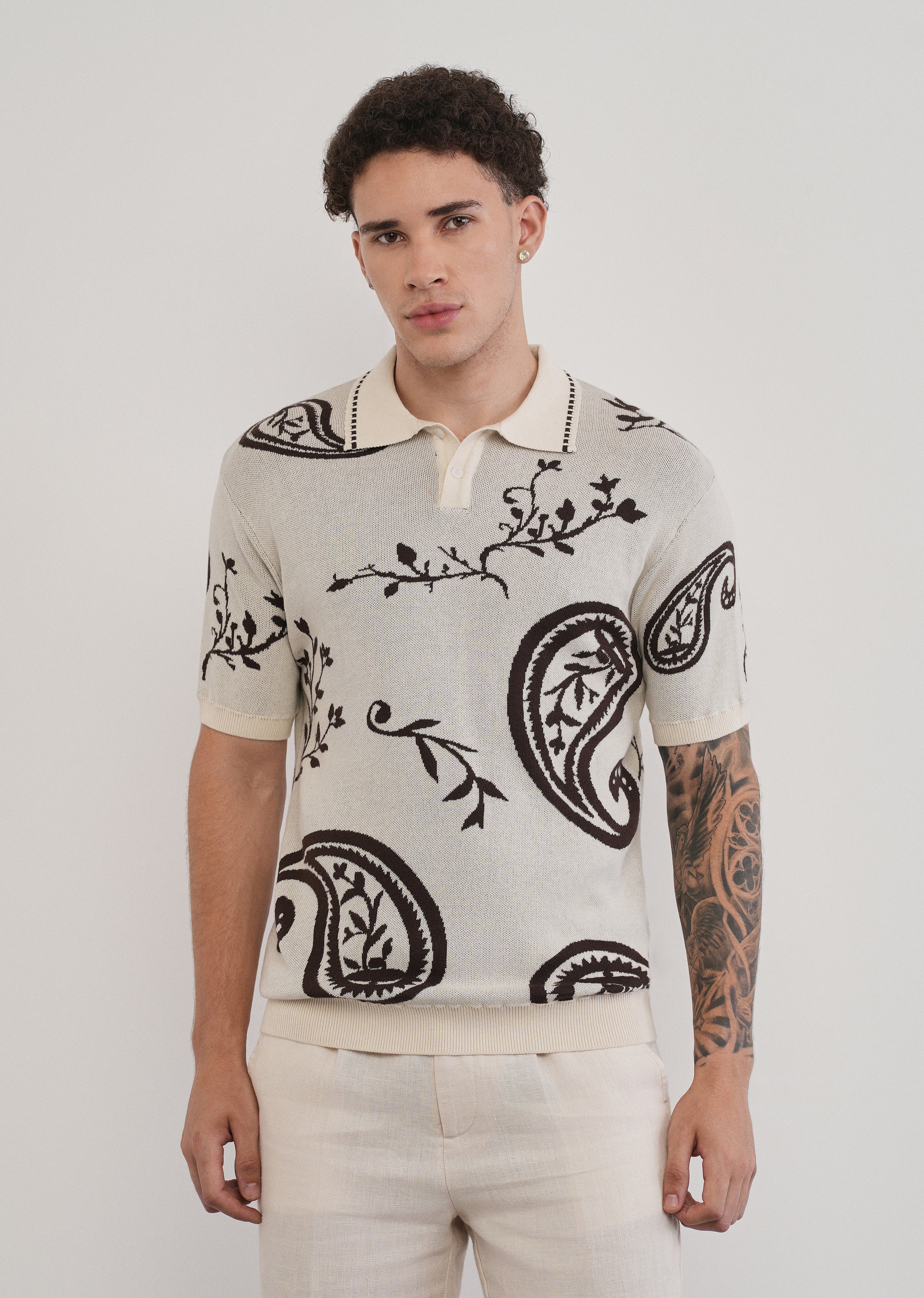 Cotton Brown Paisley Knitted Polo