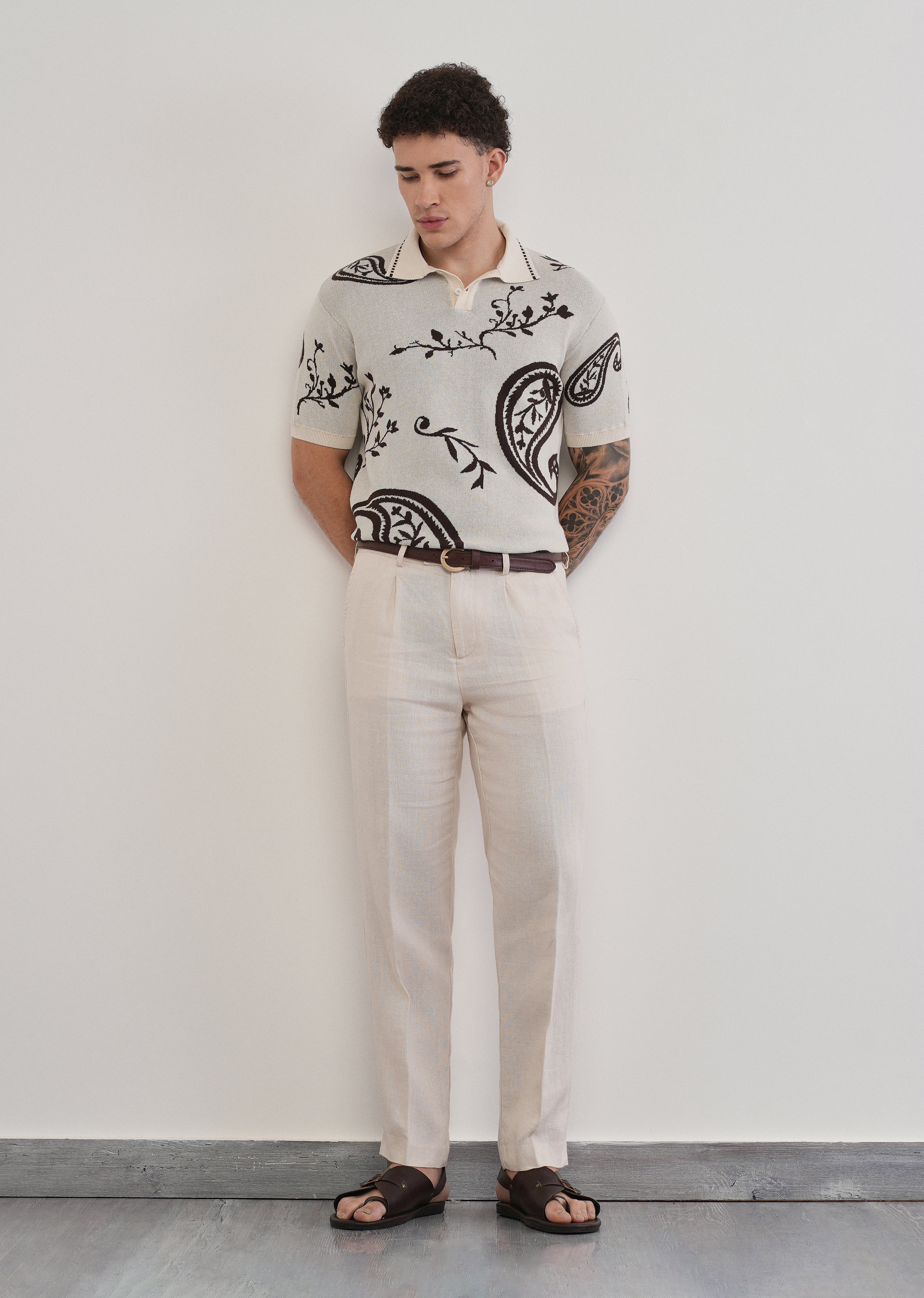 Cotton Brown Paisley Knitted Polo