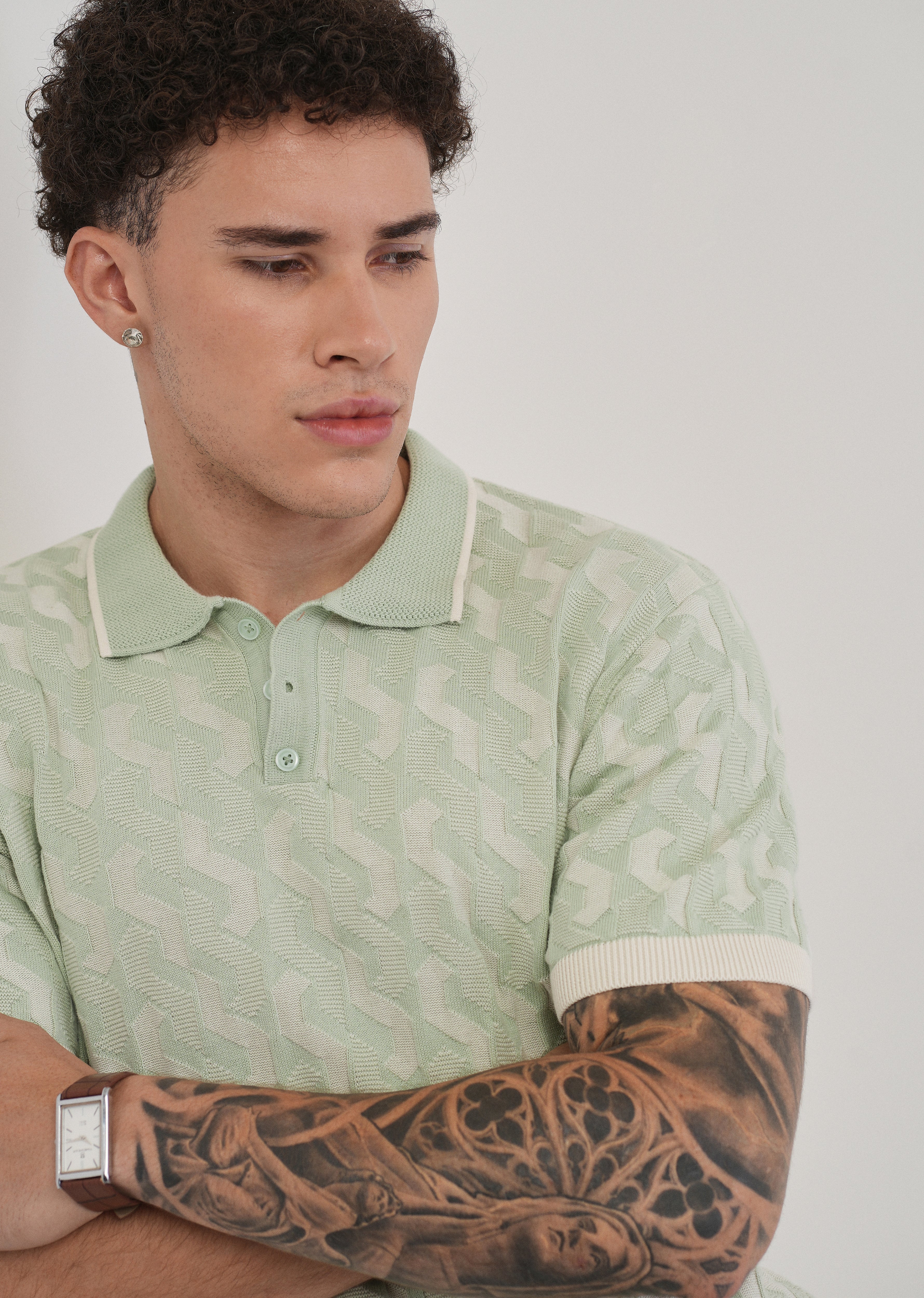 Cotton Light Teal Knitted Polo