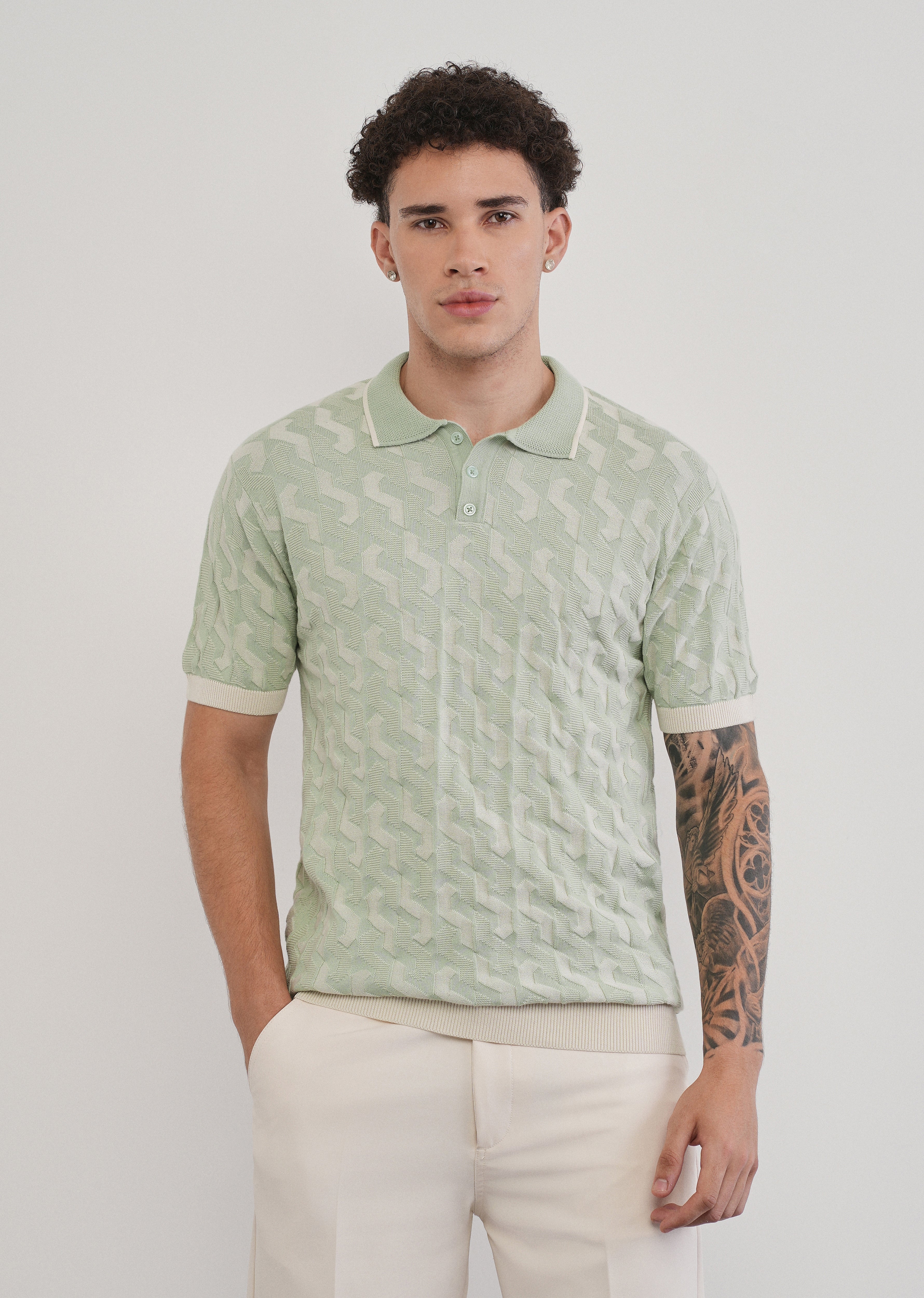 Cotton Light Teal Knitted Polo