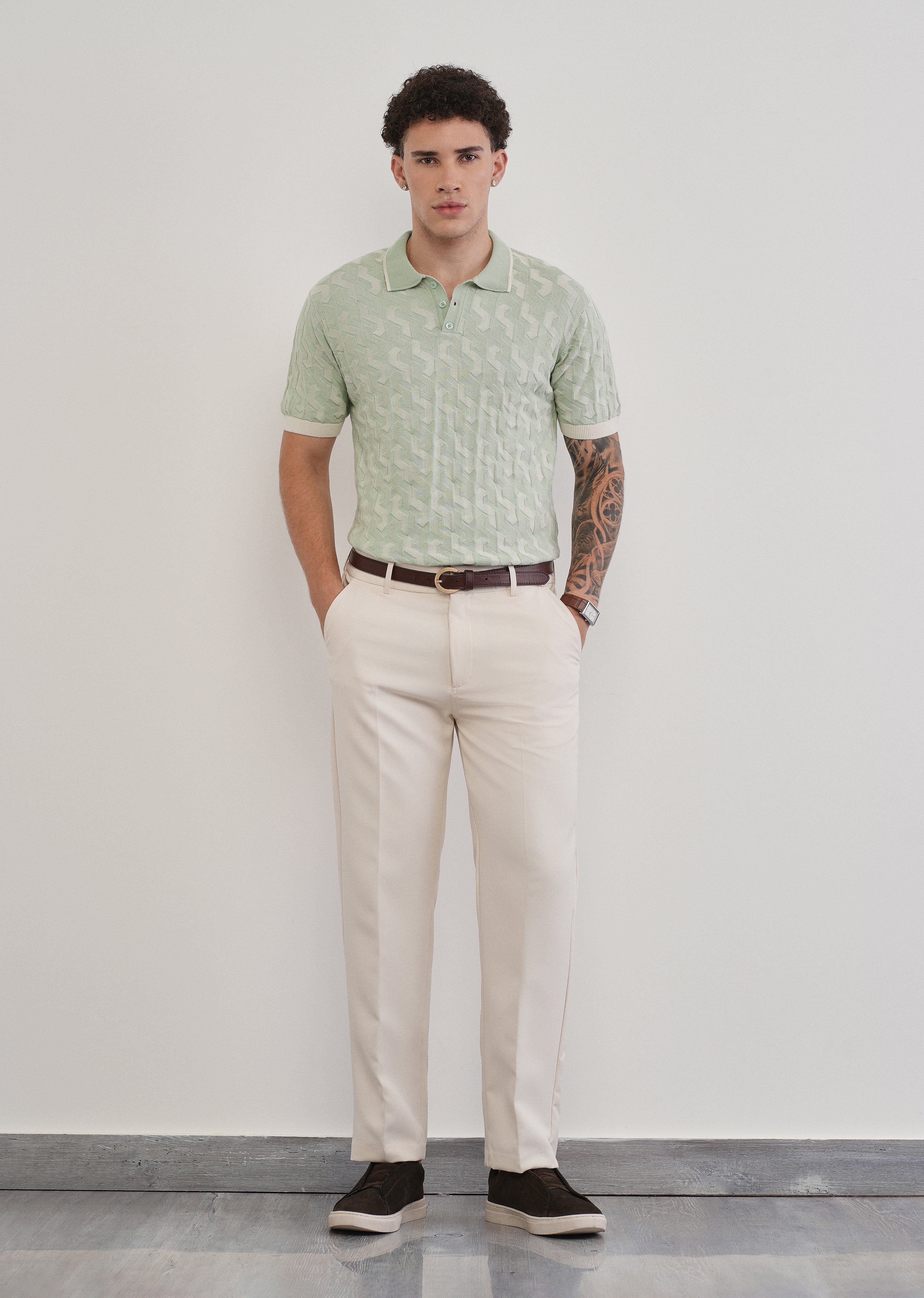 Cotton Light Teal Knitted Polo