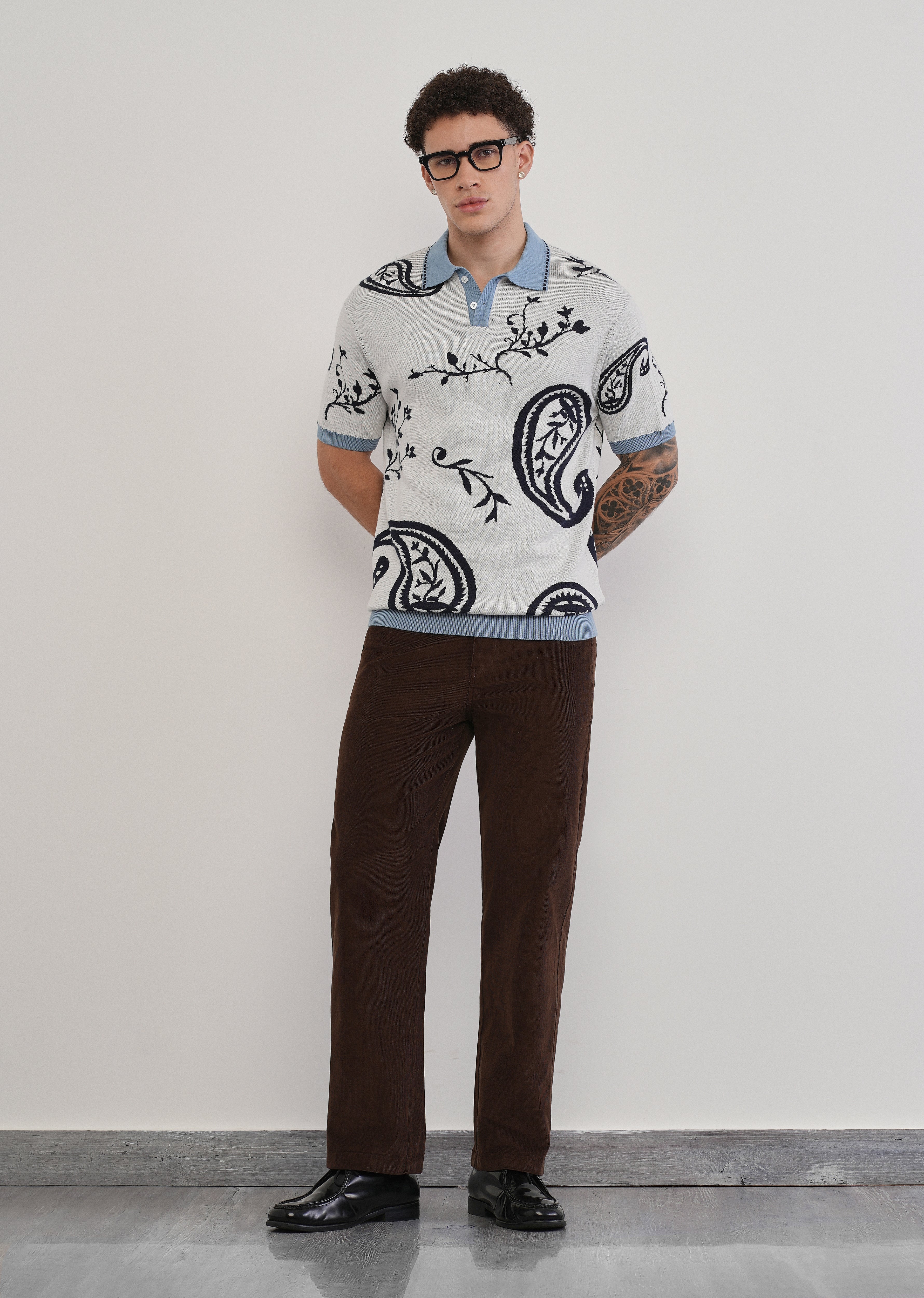 Cotton Off-White Paisley Knitted Polo