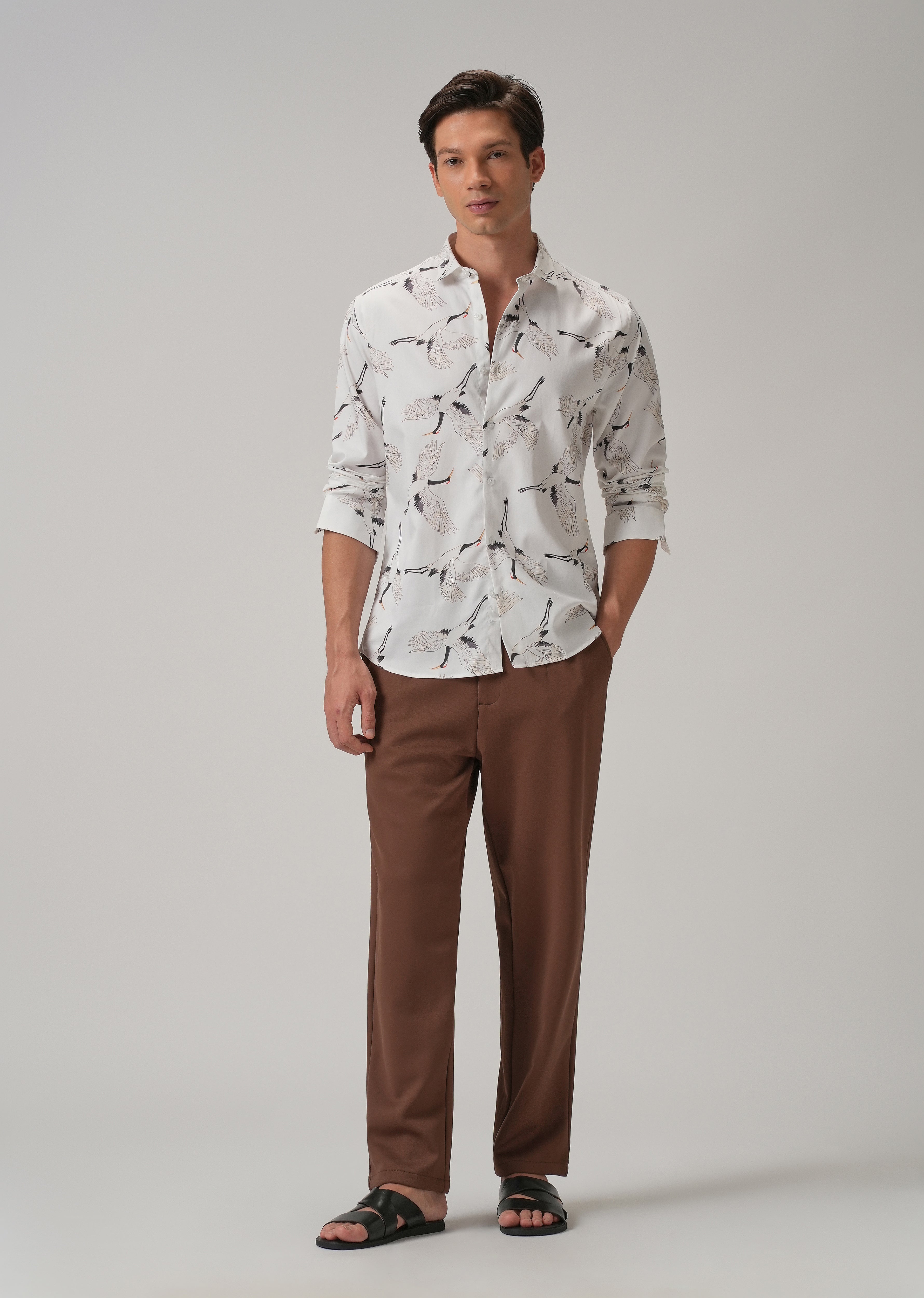 Crane Bird Print Shirt