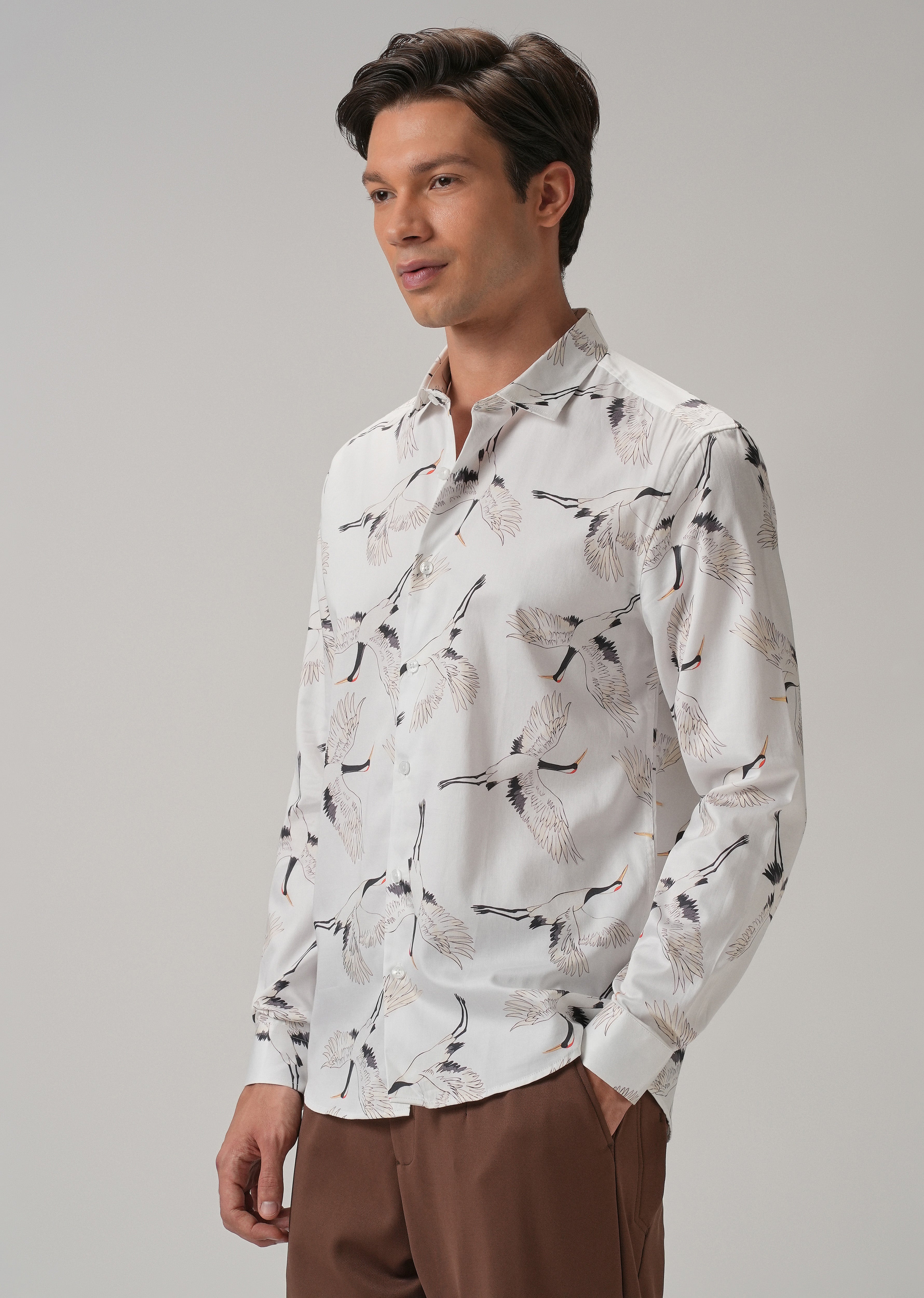 Crane Bird Print Shirt
