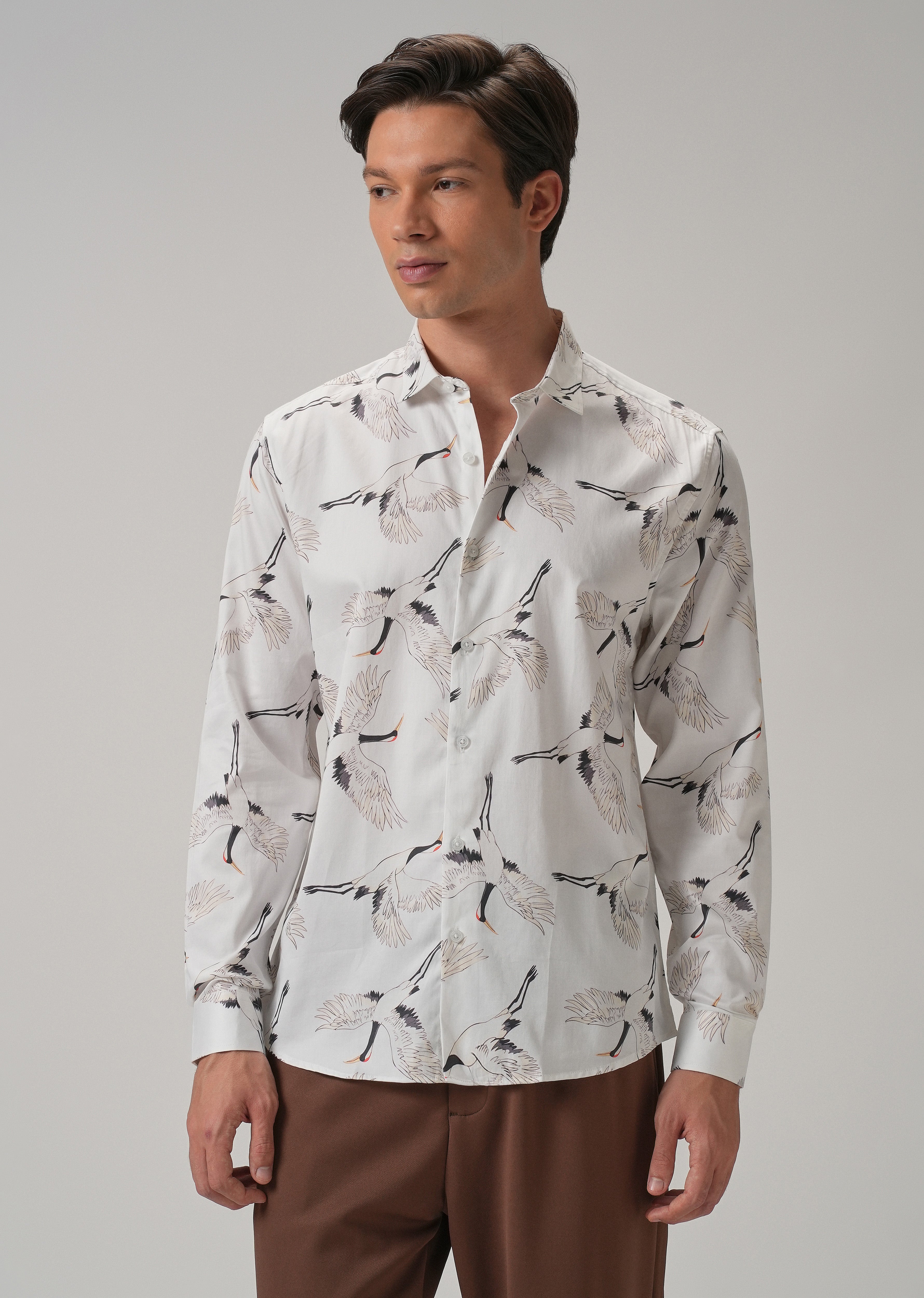 Crane Bird Print Shirt